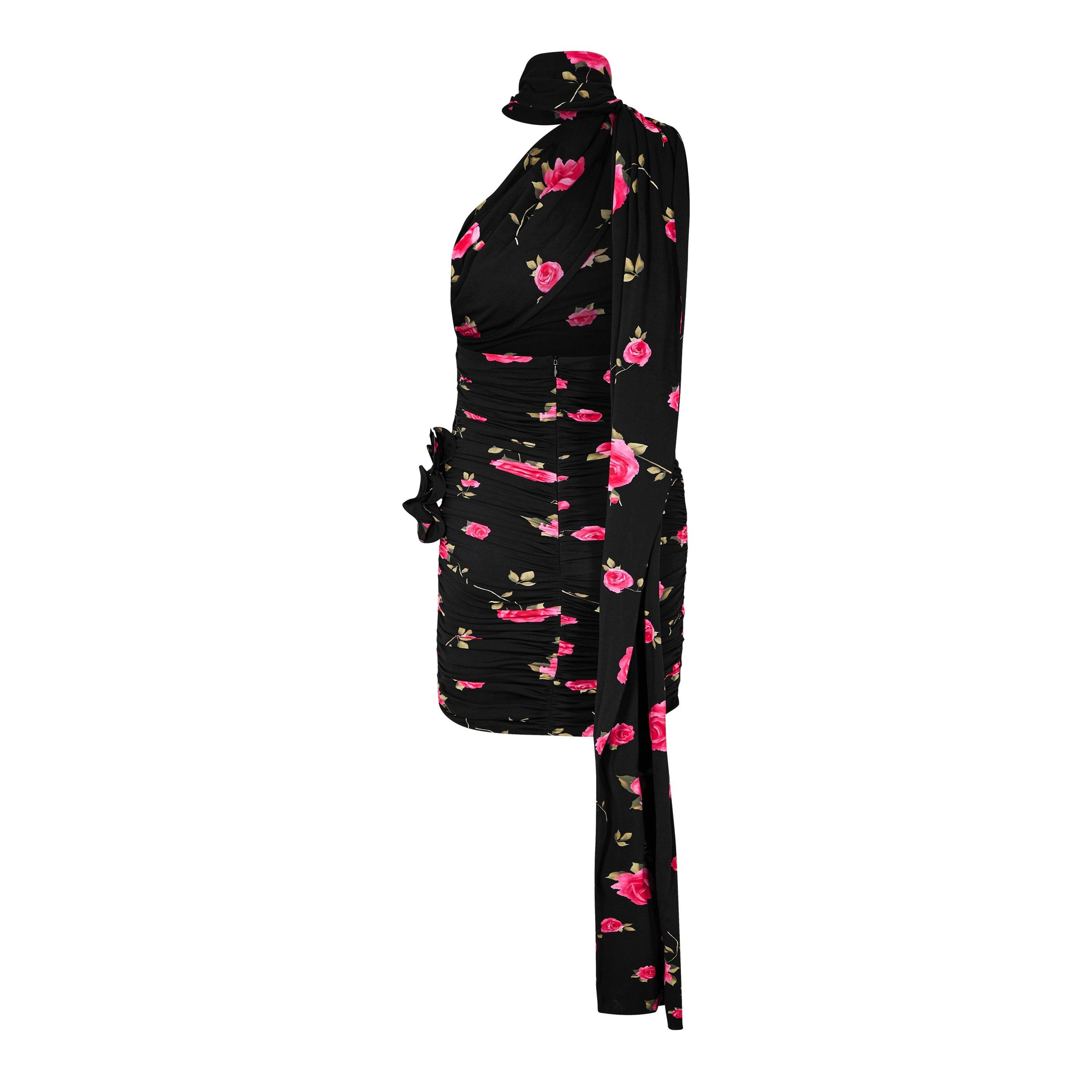 Black Print - Magda Butrym - Rose-Print Ruched Minidress - 2