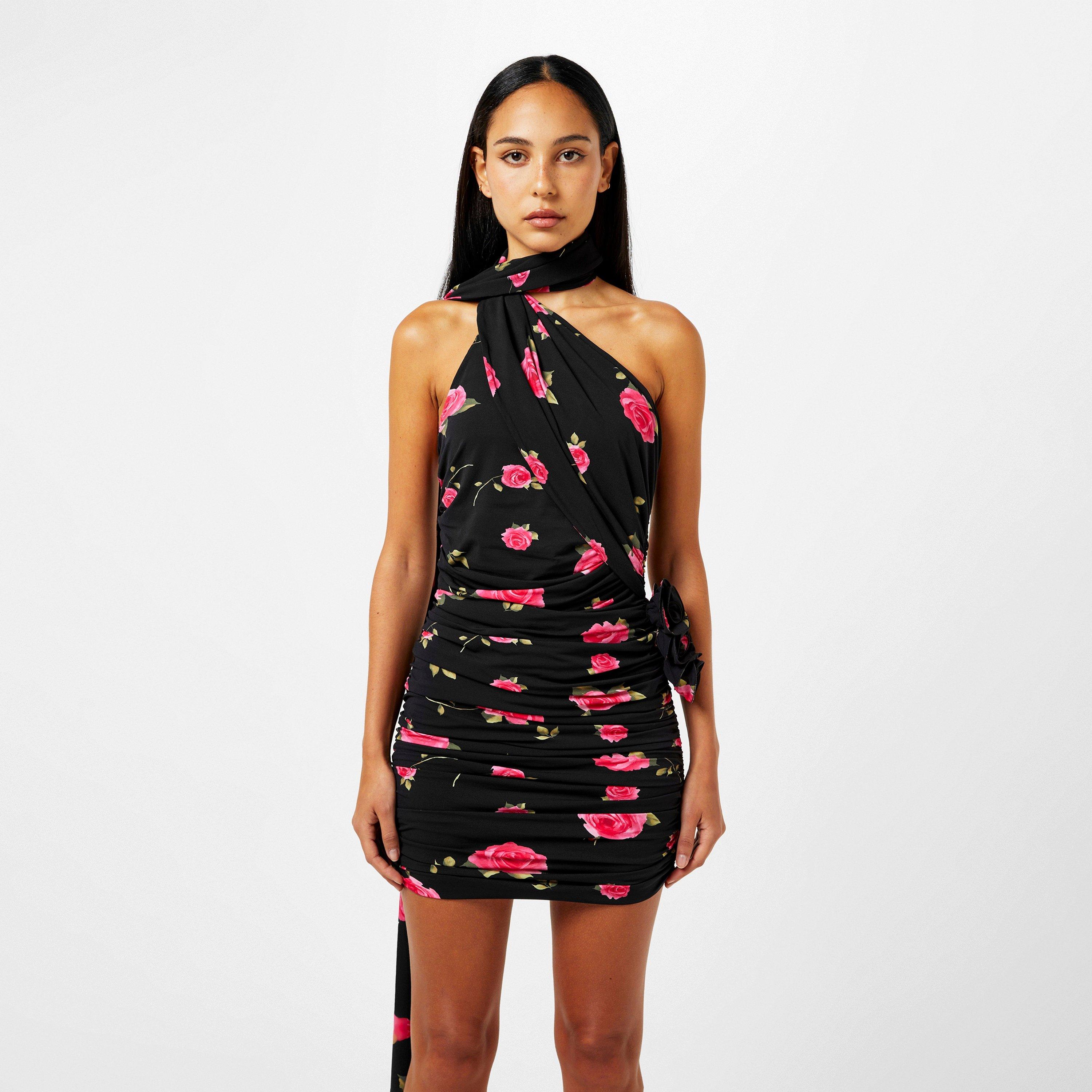 Black Print - Magda Butrym - Rose-Print Ruched Minidress - 3
