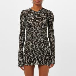 Saint Laurent Polka Dot Ruched Mini Dress