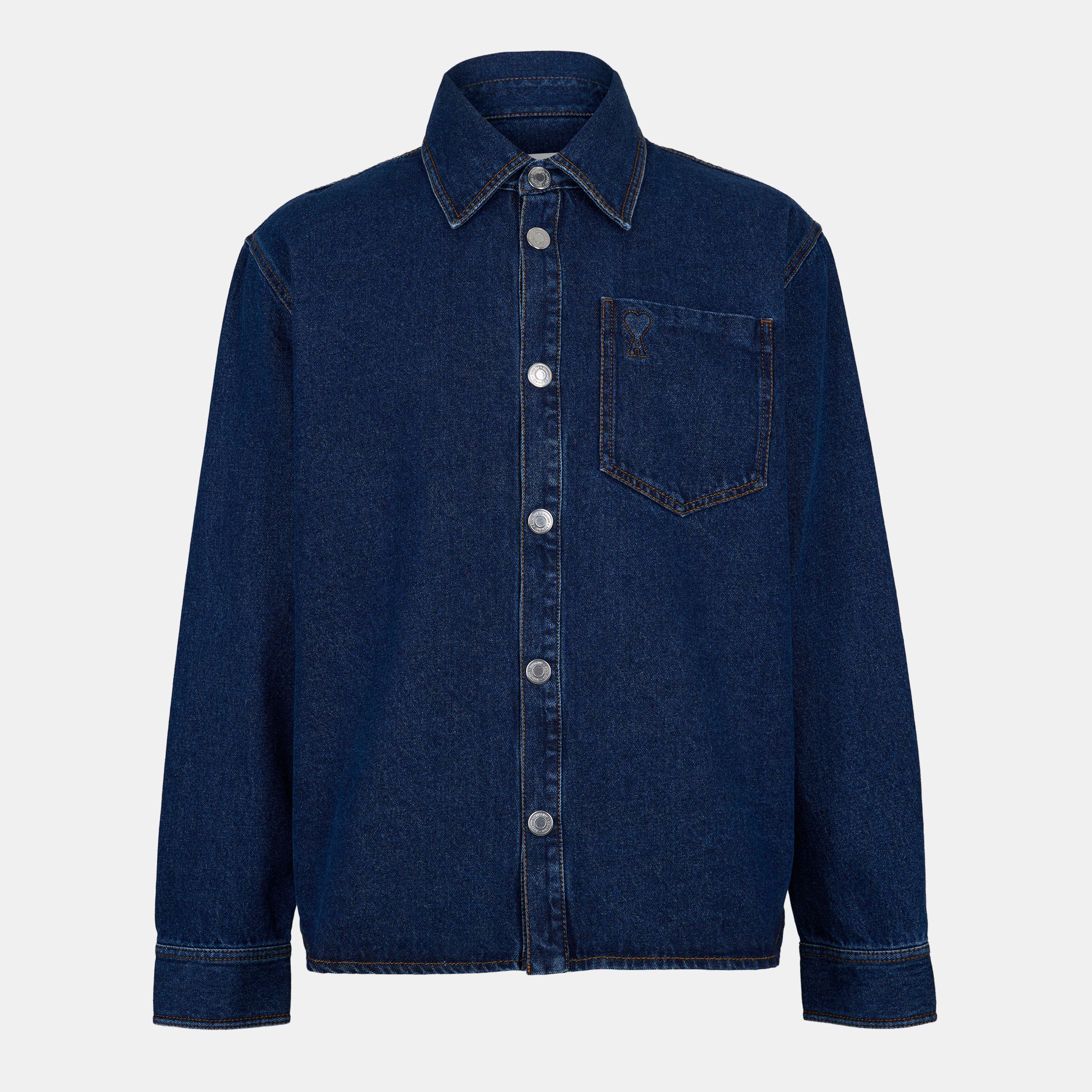 Ami Paris Men's Long-Sleeve Denim Shirt - Indigo 402 - Large