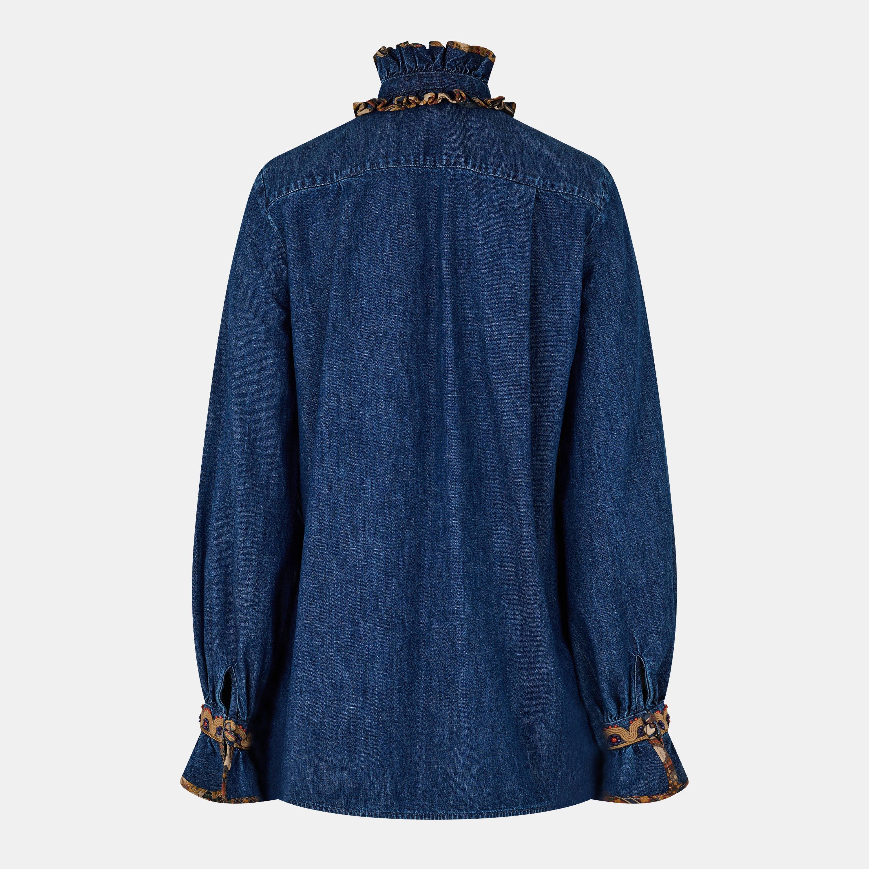Denim Blue - Valentino - Embroidered Chambray Denim Top - 2