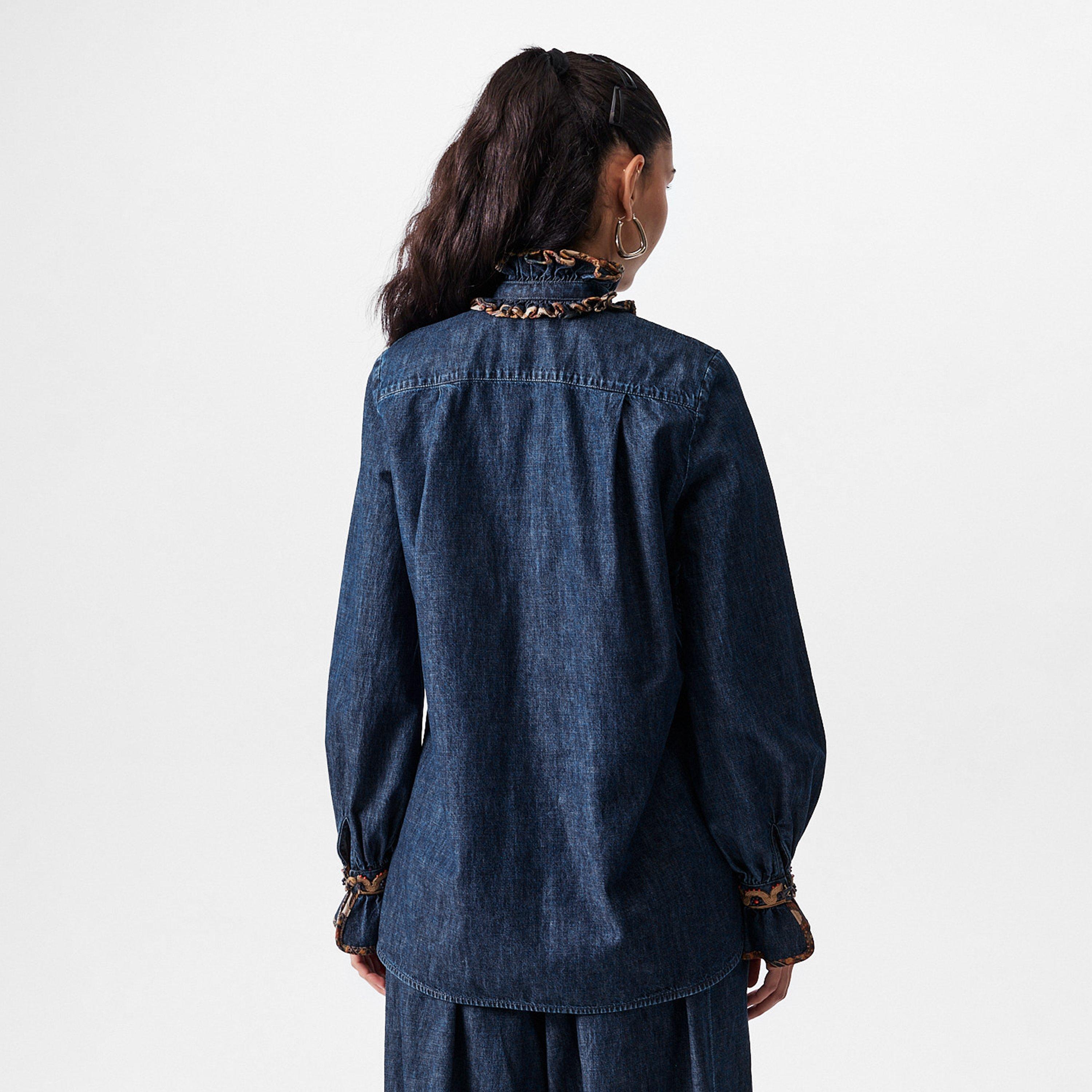 Denim Blue - Valentino - Embroidered Chambray Denim Top - 4
