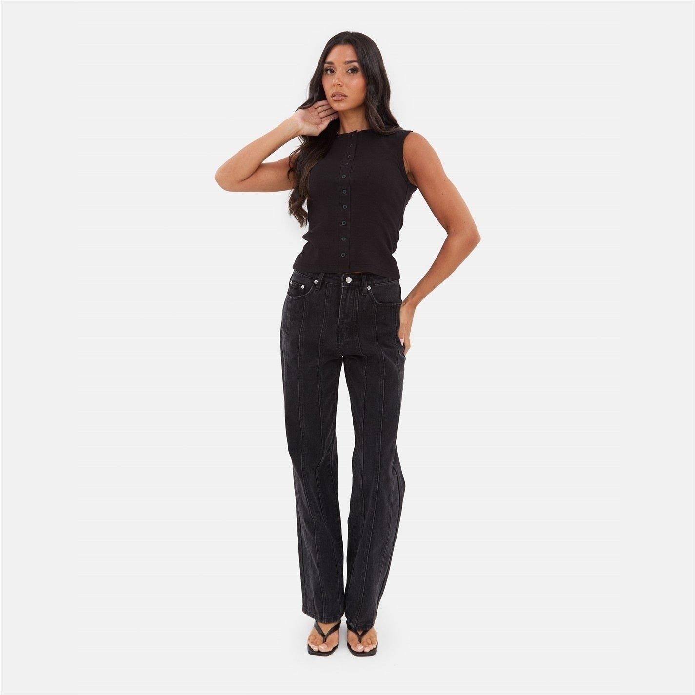 I Saw It First Women's Seam Detail Straight Leg Jeans - Black - 12 (M)