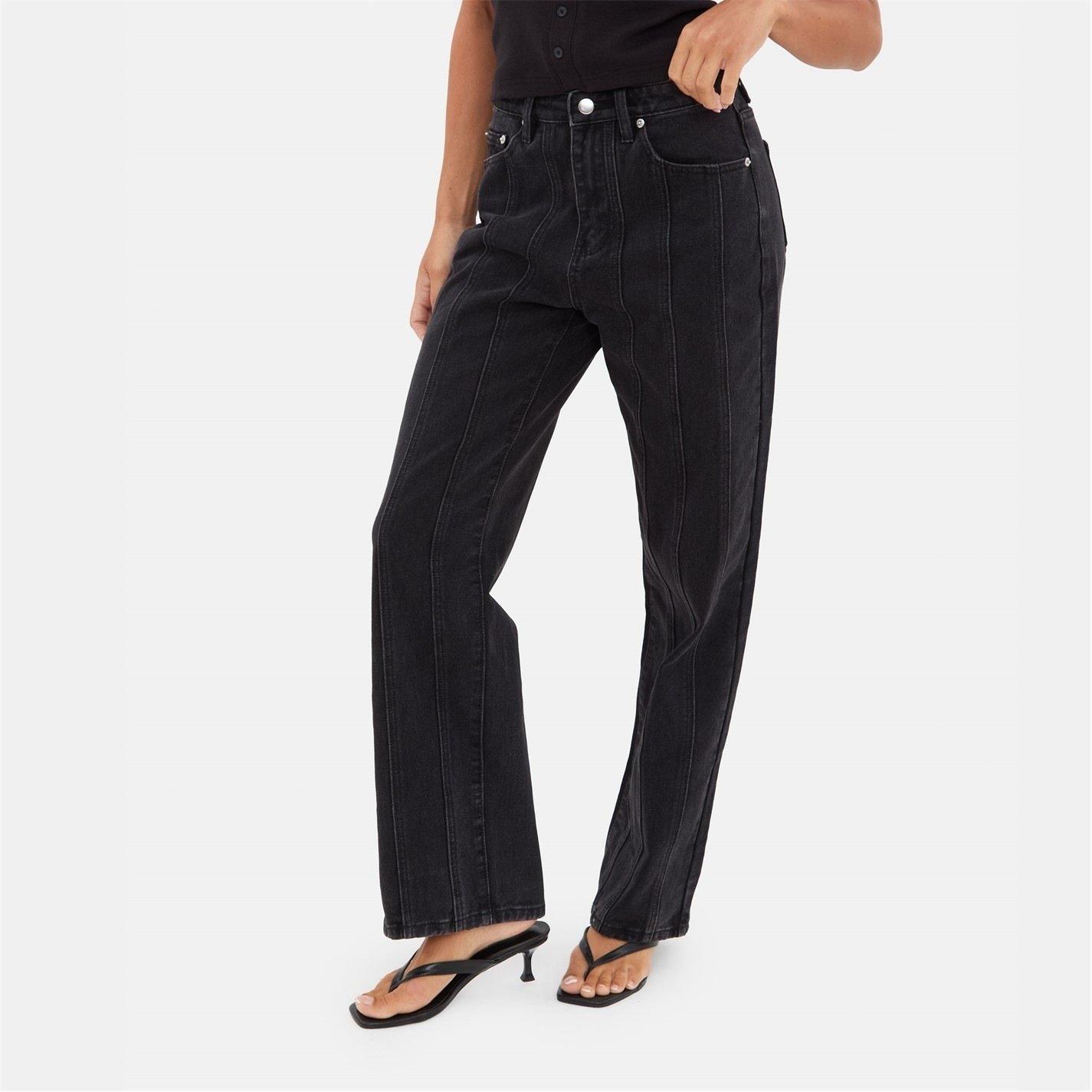 Black - I Saw It First - Seam Detail Straight Leg Jeans - 4