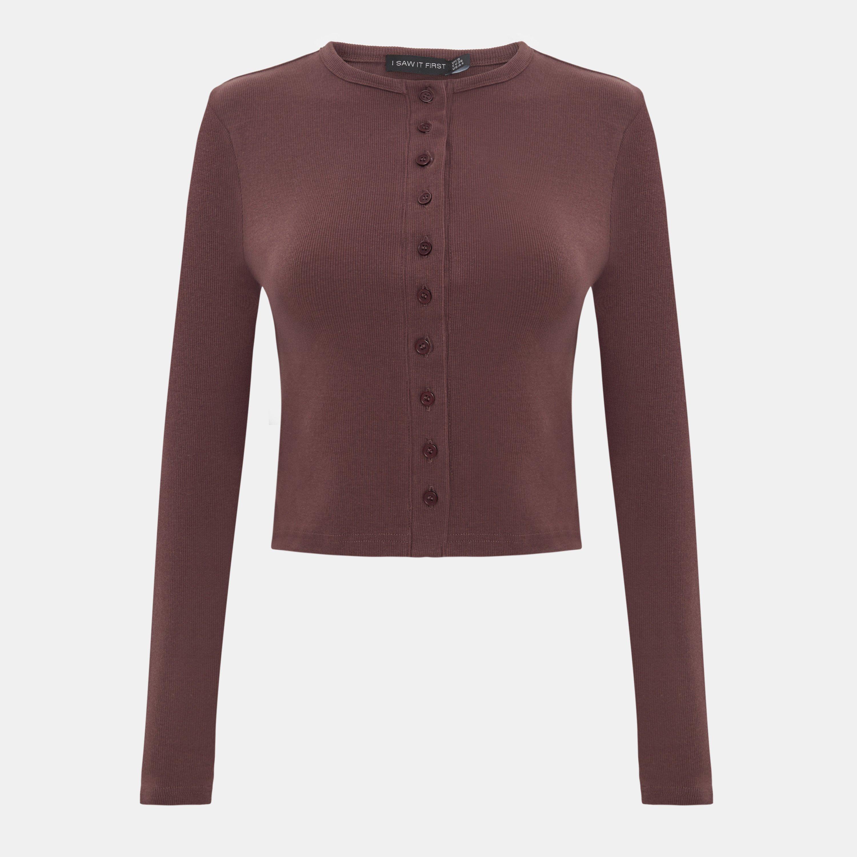 Braun - I Saw It First - Long Sleeve Rib Button Top - 1