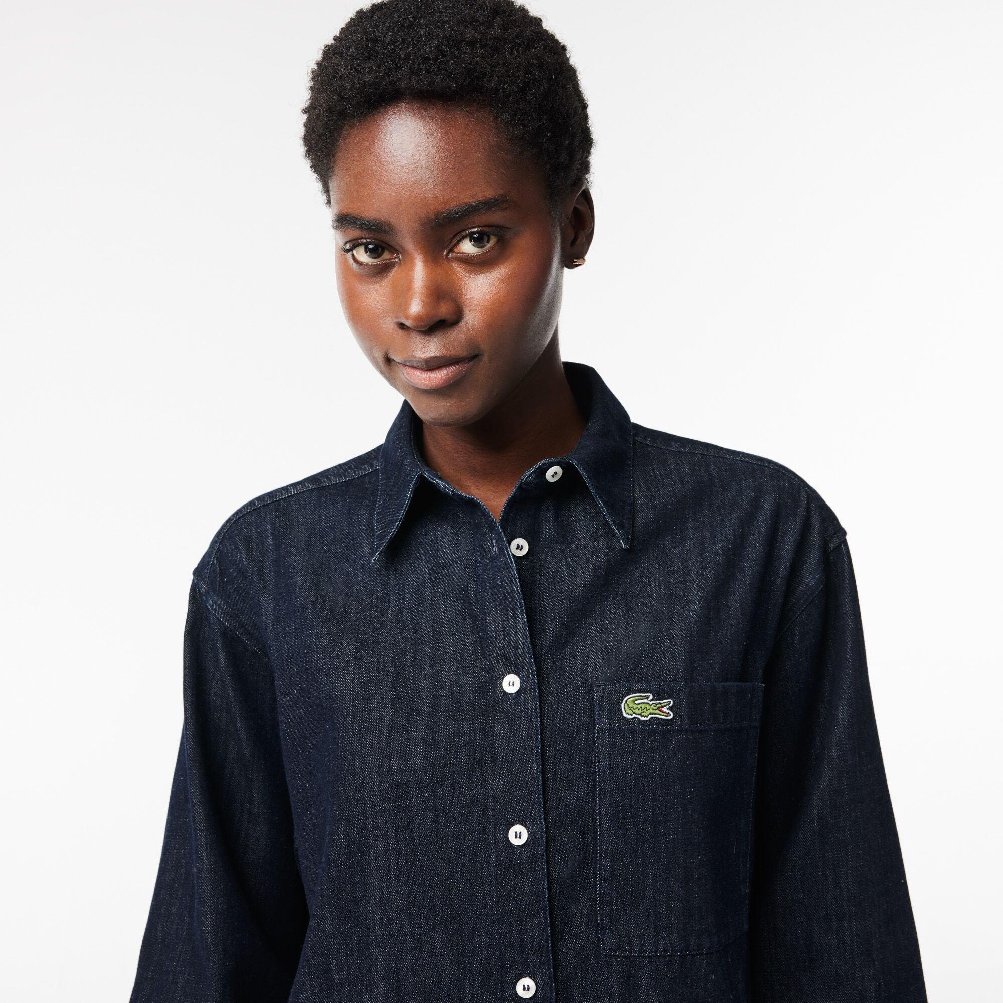 Lavado oscuro - Lacoste - Women's Long-Sleeve Denim Shirt - 2