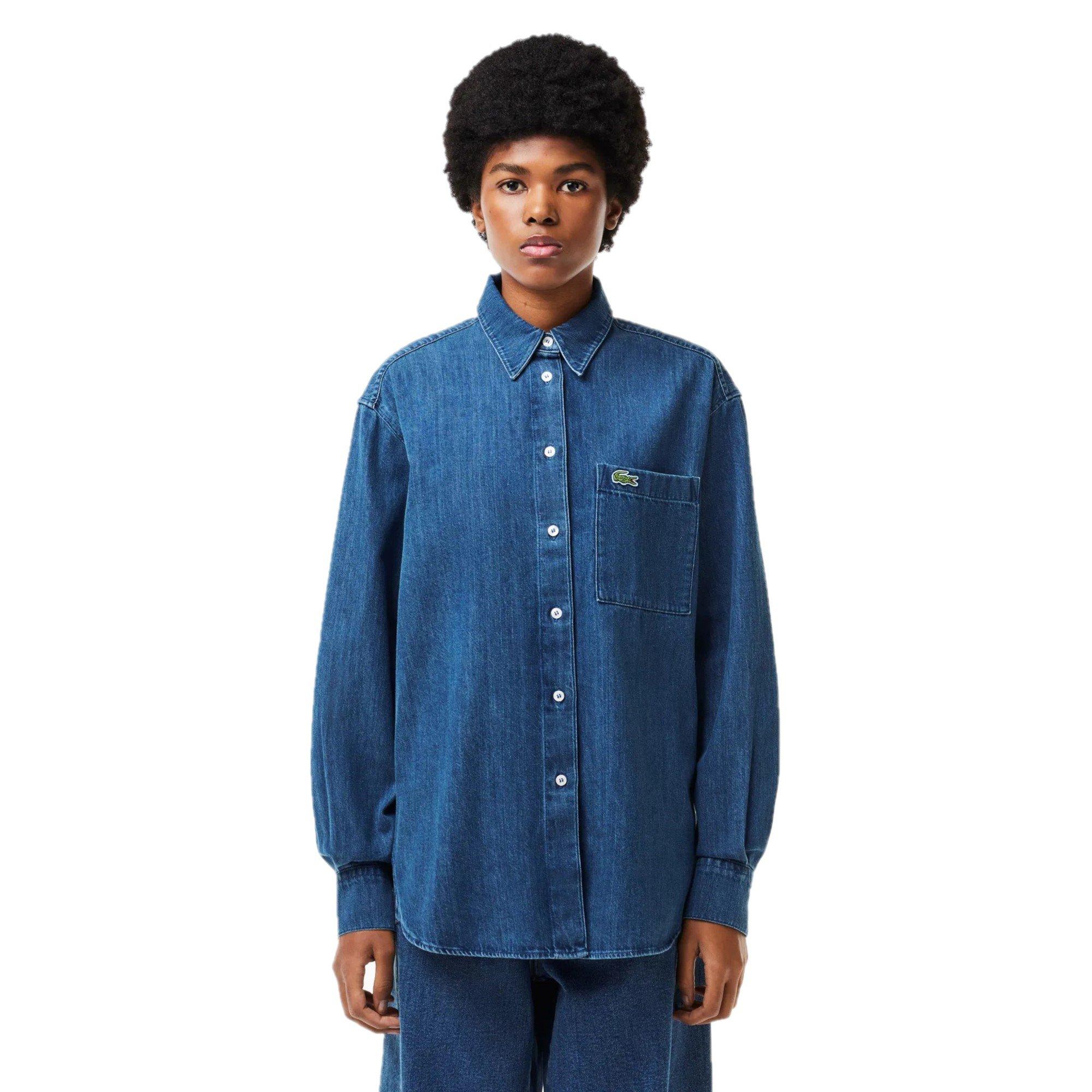Azul medio - Lacoste - Women's Long-Sleeve Denim Shirt - 1