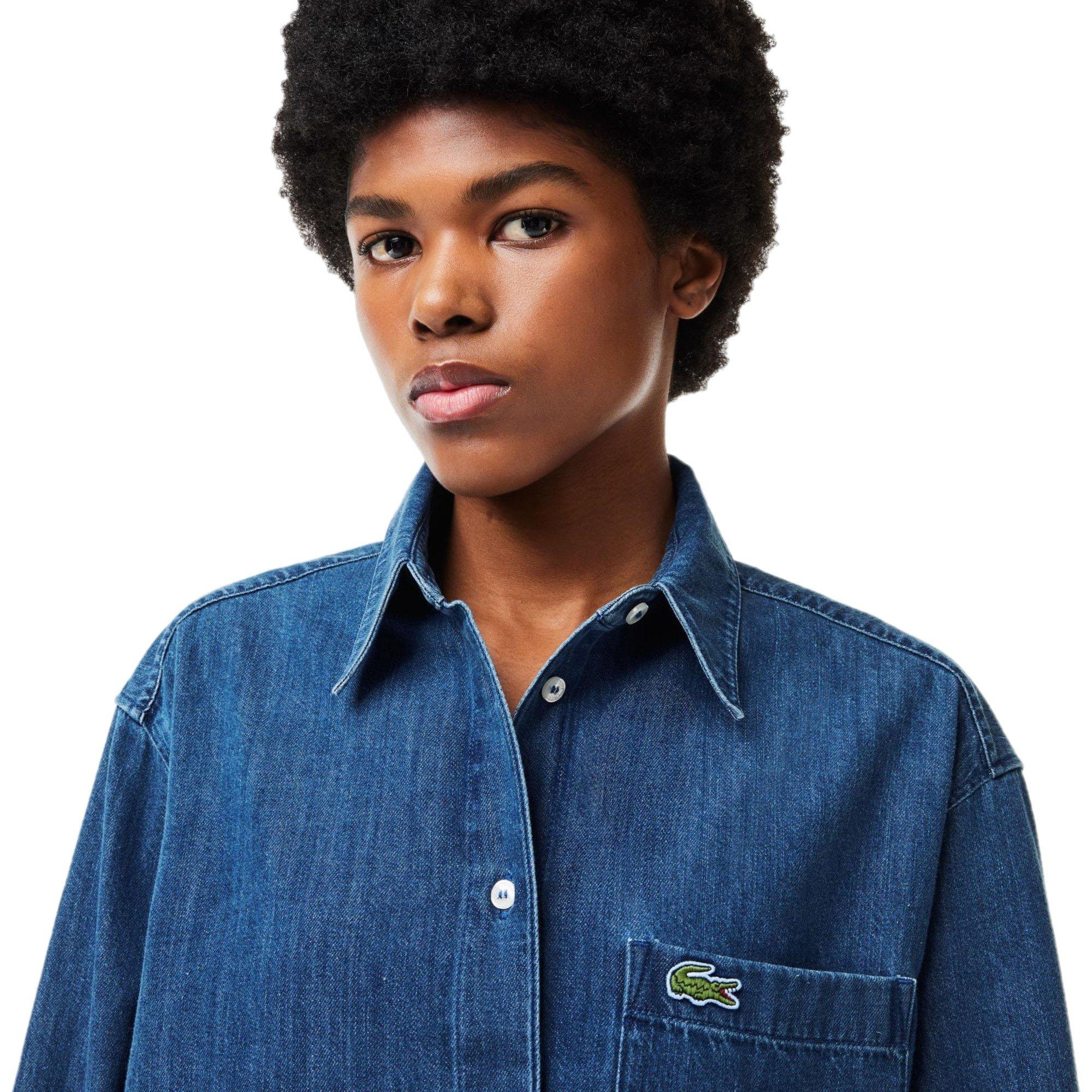 Medium Blue - Lacoste - Women's Long-Sleeve Denim Shirt - 3