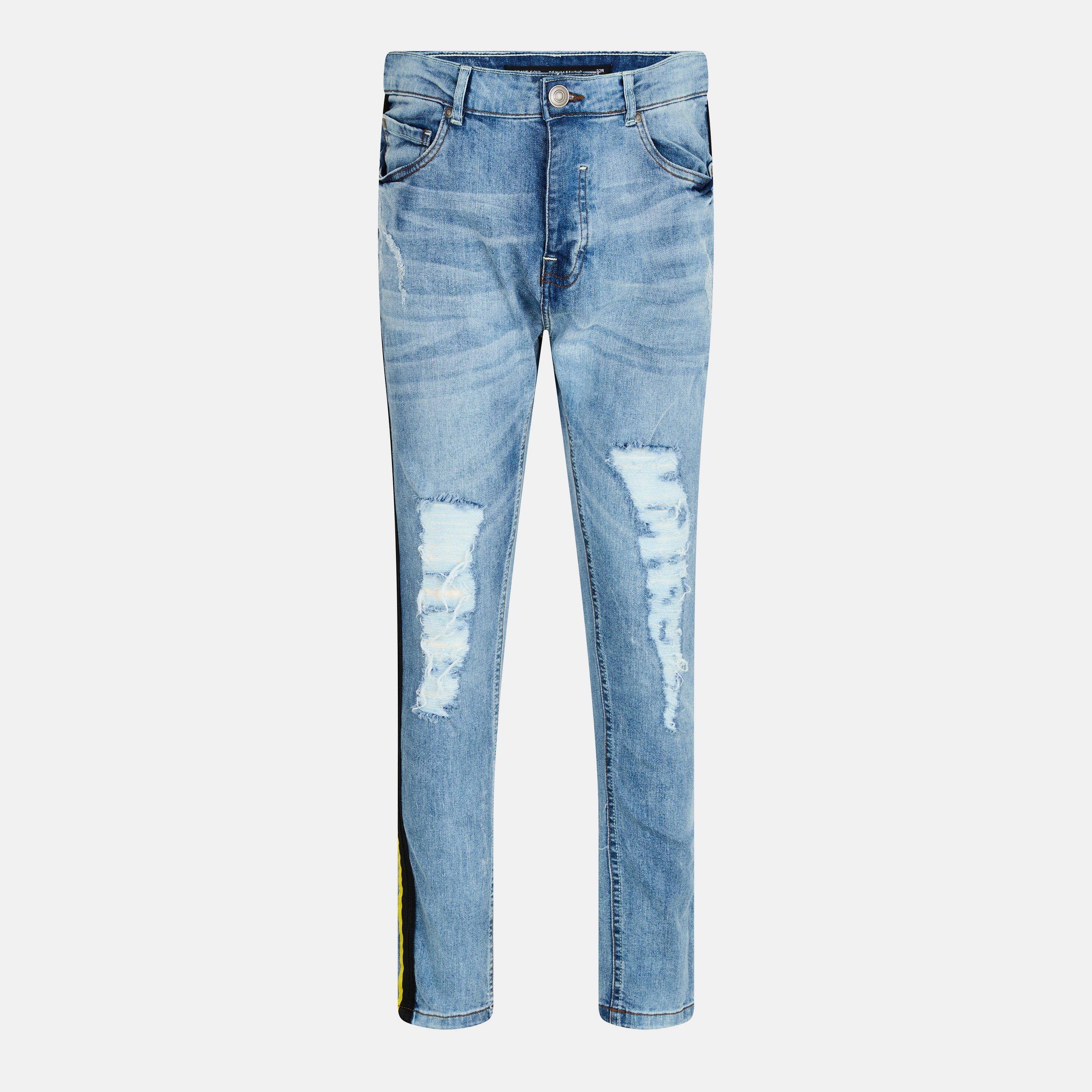 Blue - Brave Soul - Distressed Denim Jean with Side Tape Detail - 1