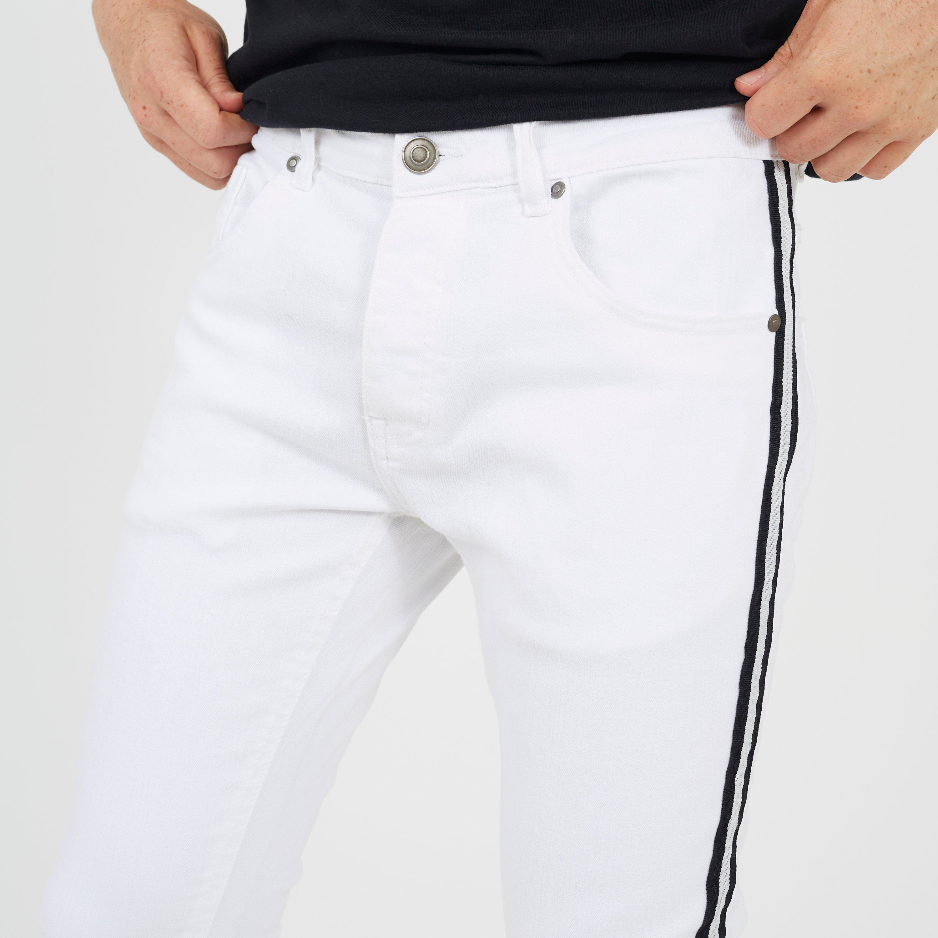 White - Brave Soul - Mens Skinny Fit Jeans with Contrast Side Seam Tape Detail - 3