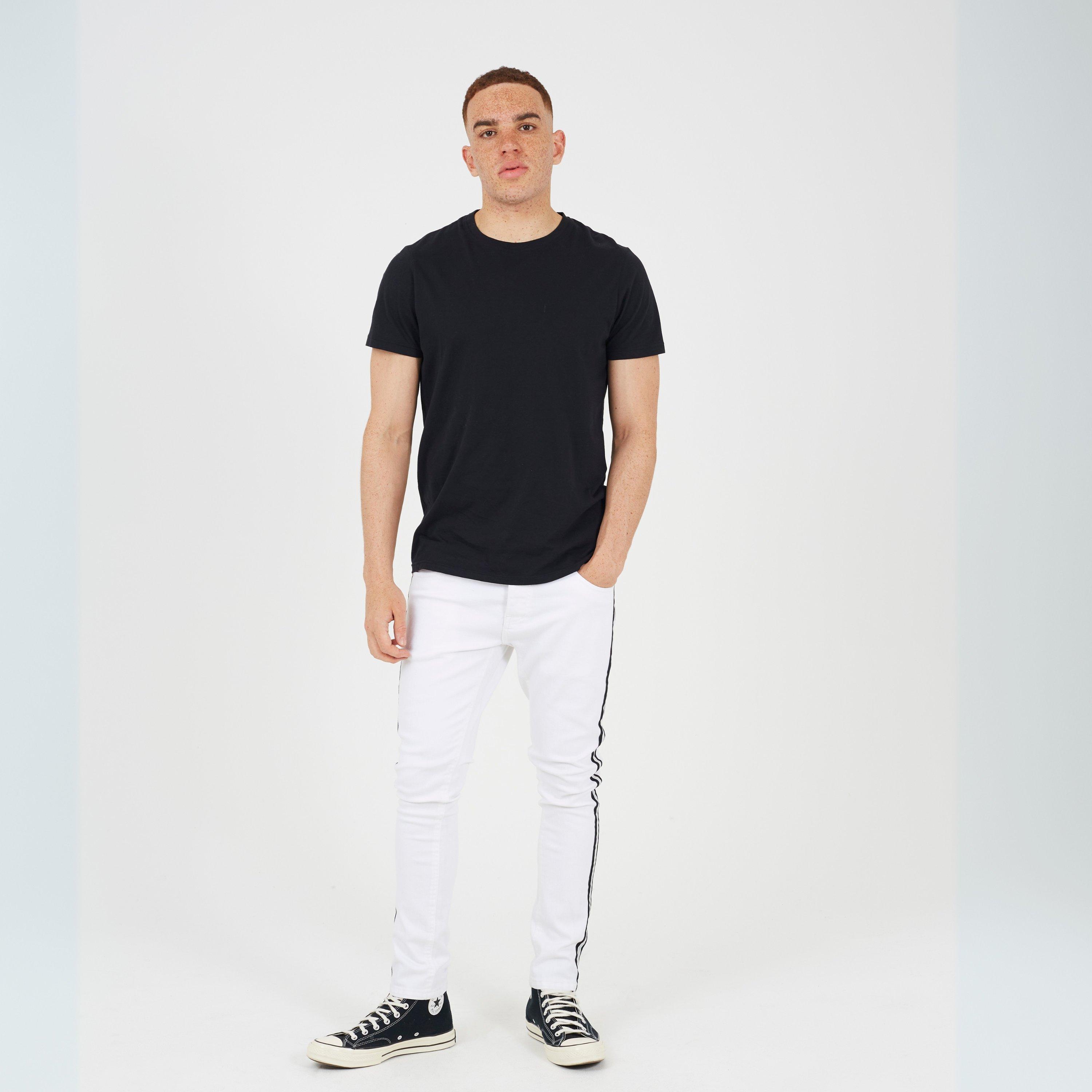 White - Brave Soul - Mens Skinny Fit Jeans with Contrast Side Seam Tape Detail - 4