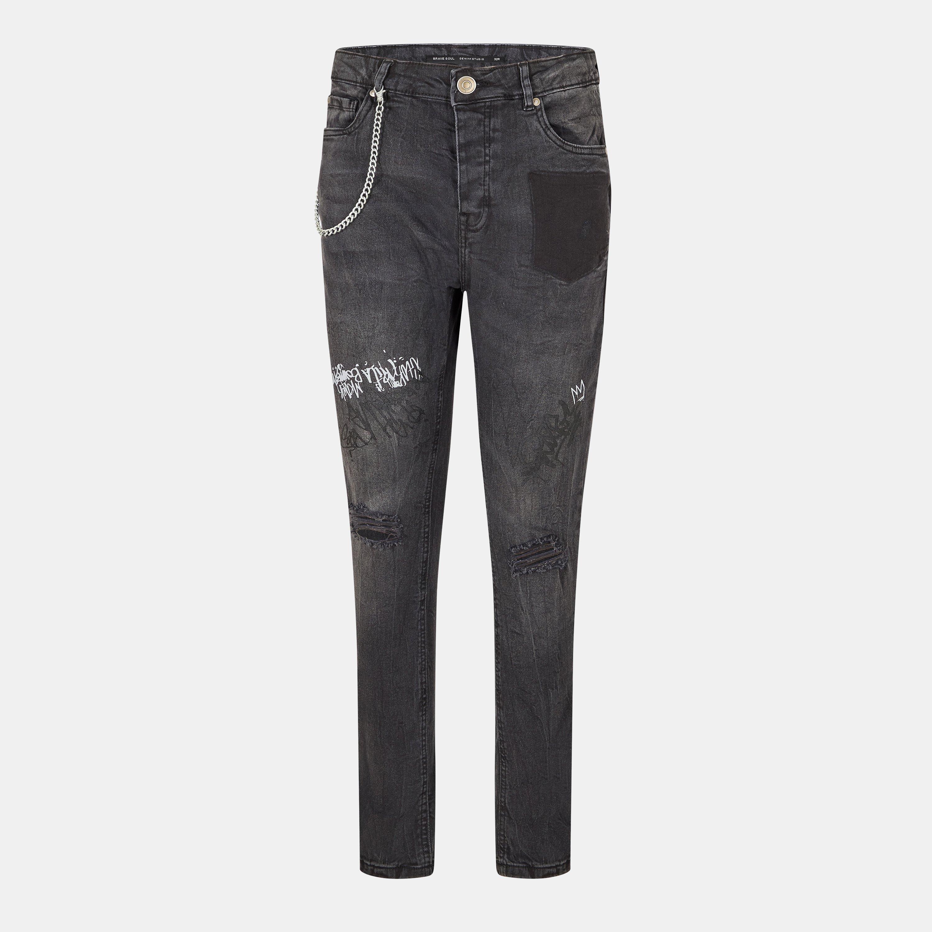 Dark Charcoal - Brave Soul - Skinny Fit Denim Jean with Button Fly - 1