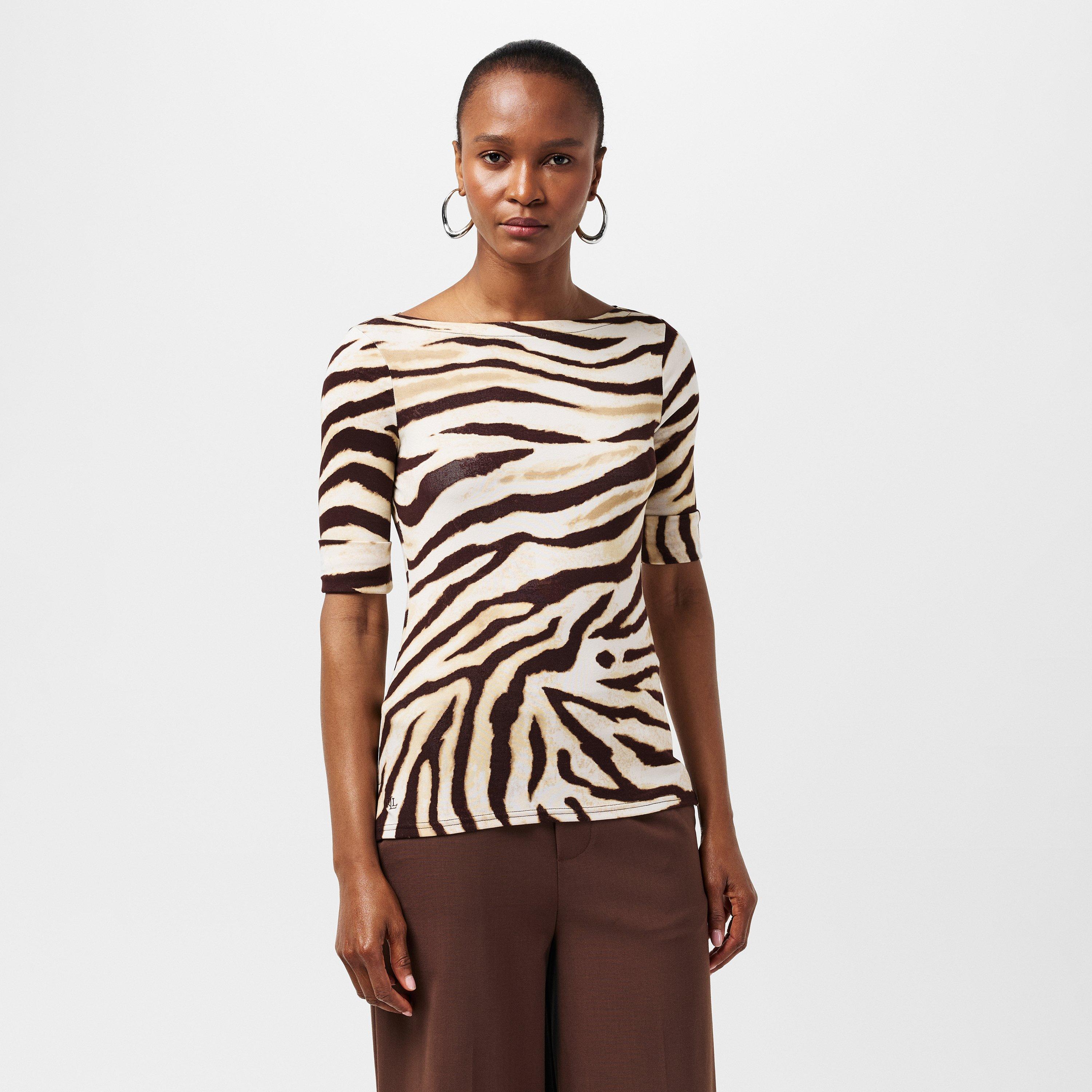 Cream/Brown - Lauren by Ralph Lauren - Women's Judy Long-Sleeve T-Shirt - 3