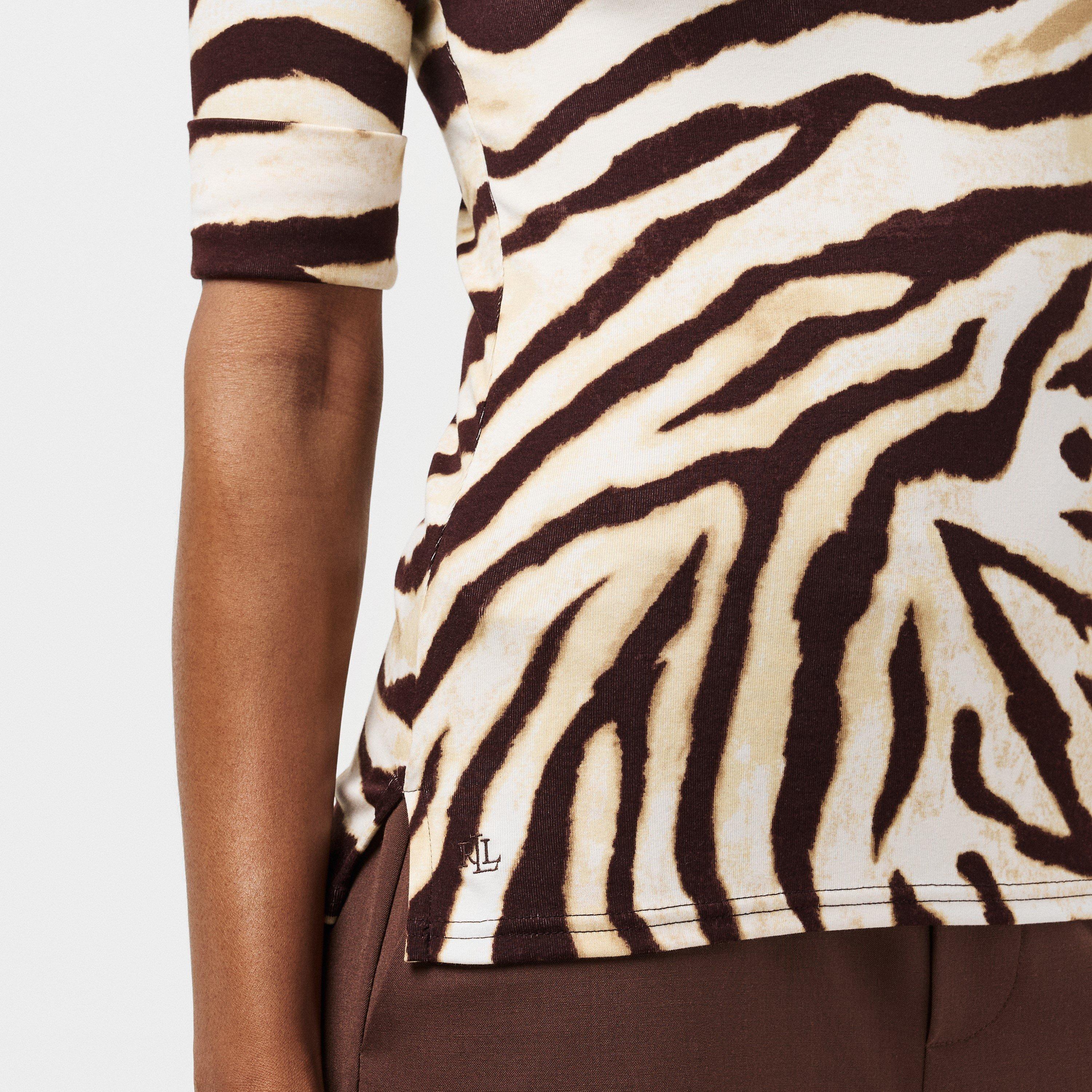 Cream/Brown - Lauren by Ralph Lauren - Women's Judy Long-Sleeve T-Shirt - 5