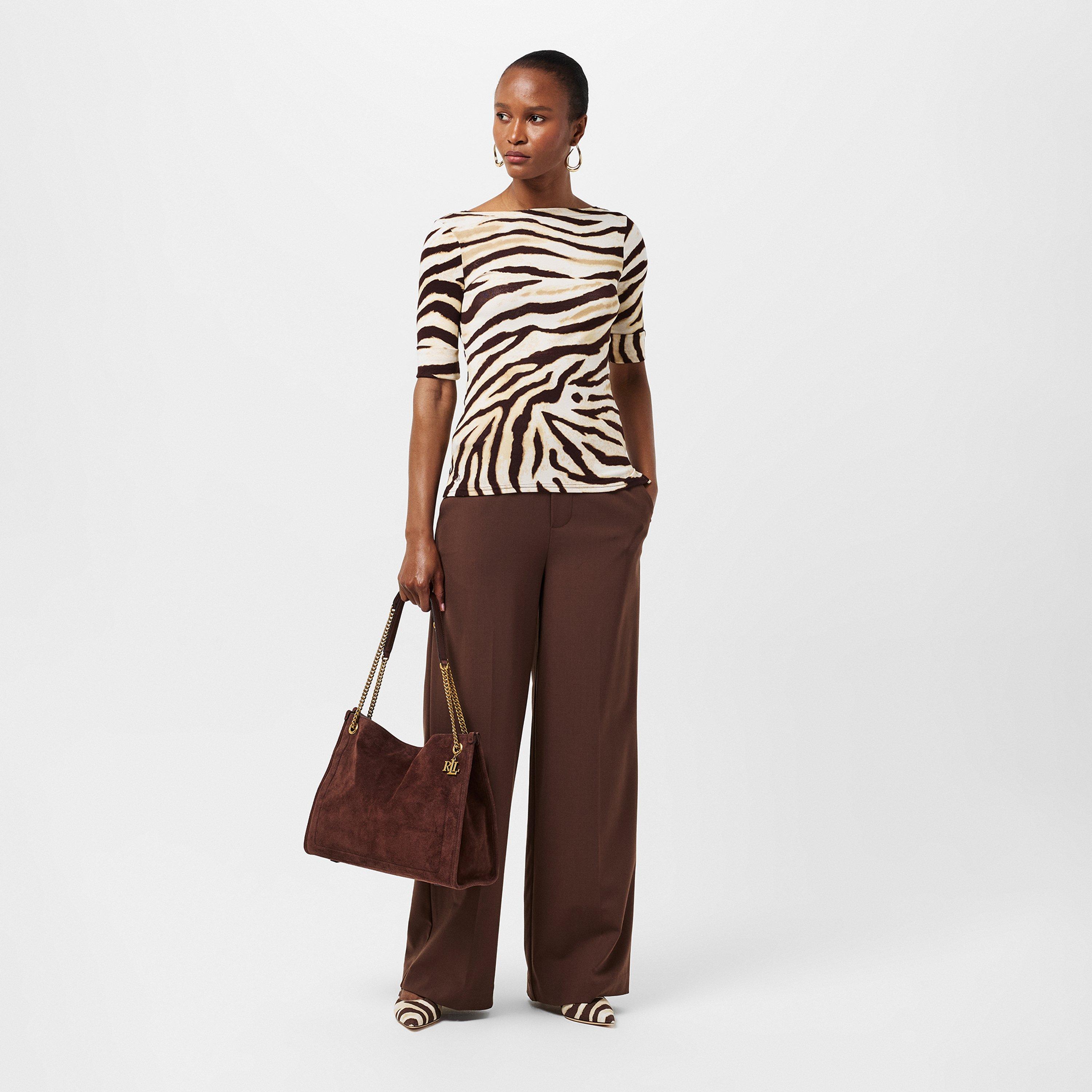 Cream/Brown - Lauren by Ralph Lauren - Women's Judy Long-Sleeve T-Shirt - 6