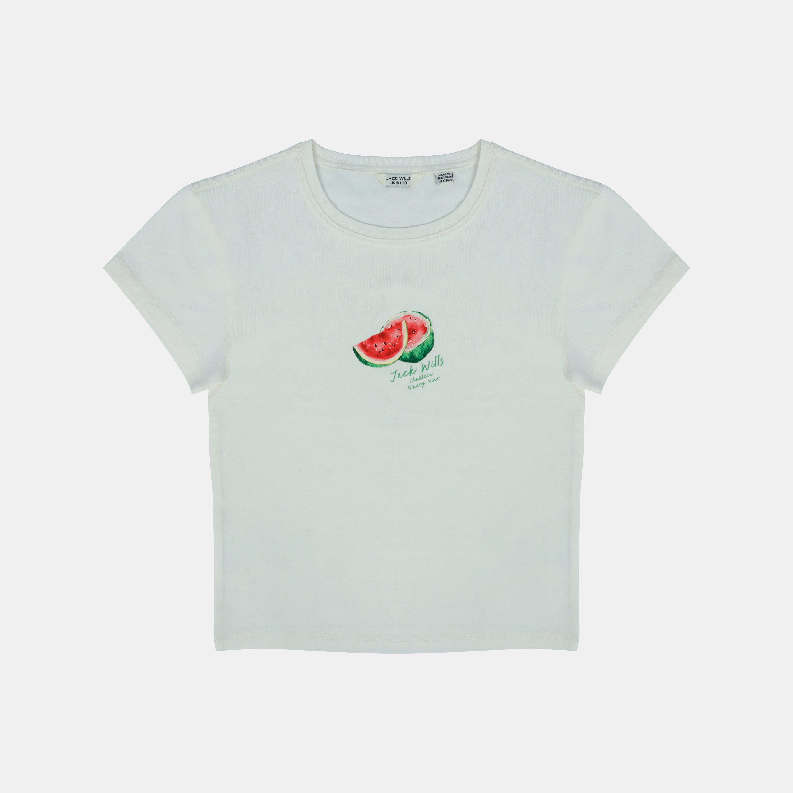 Watermelon - Jack Wills - Women's Graphic Cotton Short Sleeve Crew Neck Print Crop Top - 1