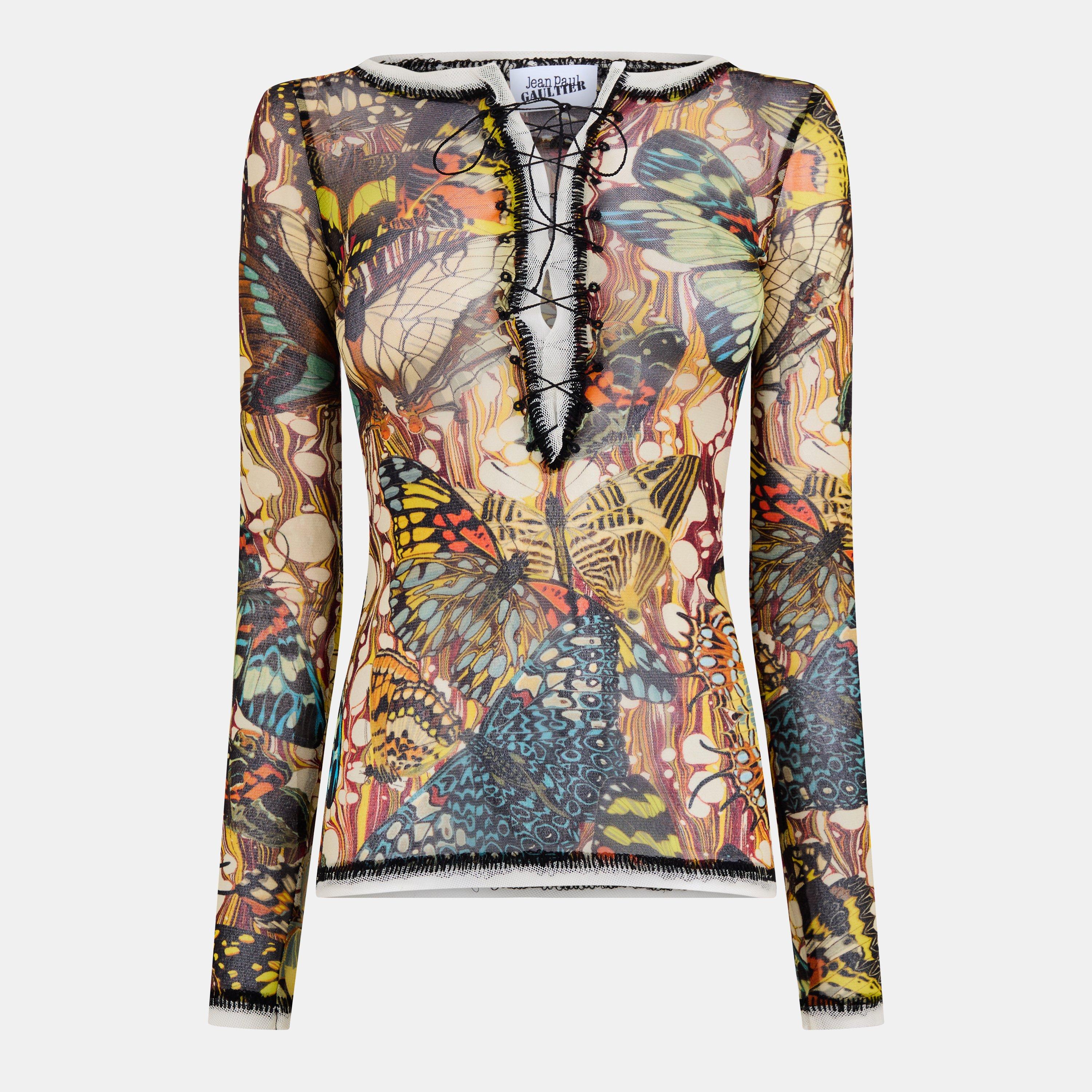 Yellow/Multi - Jean Paul Gaultier - Women's Papillon Long Sleeve T-Shirt - 1