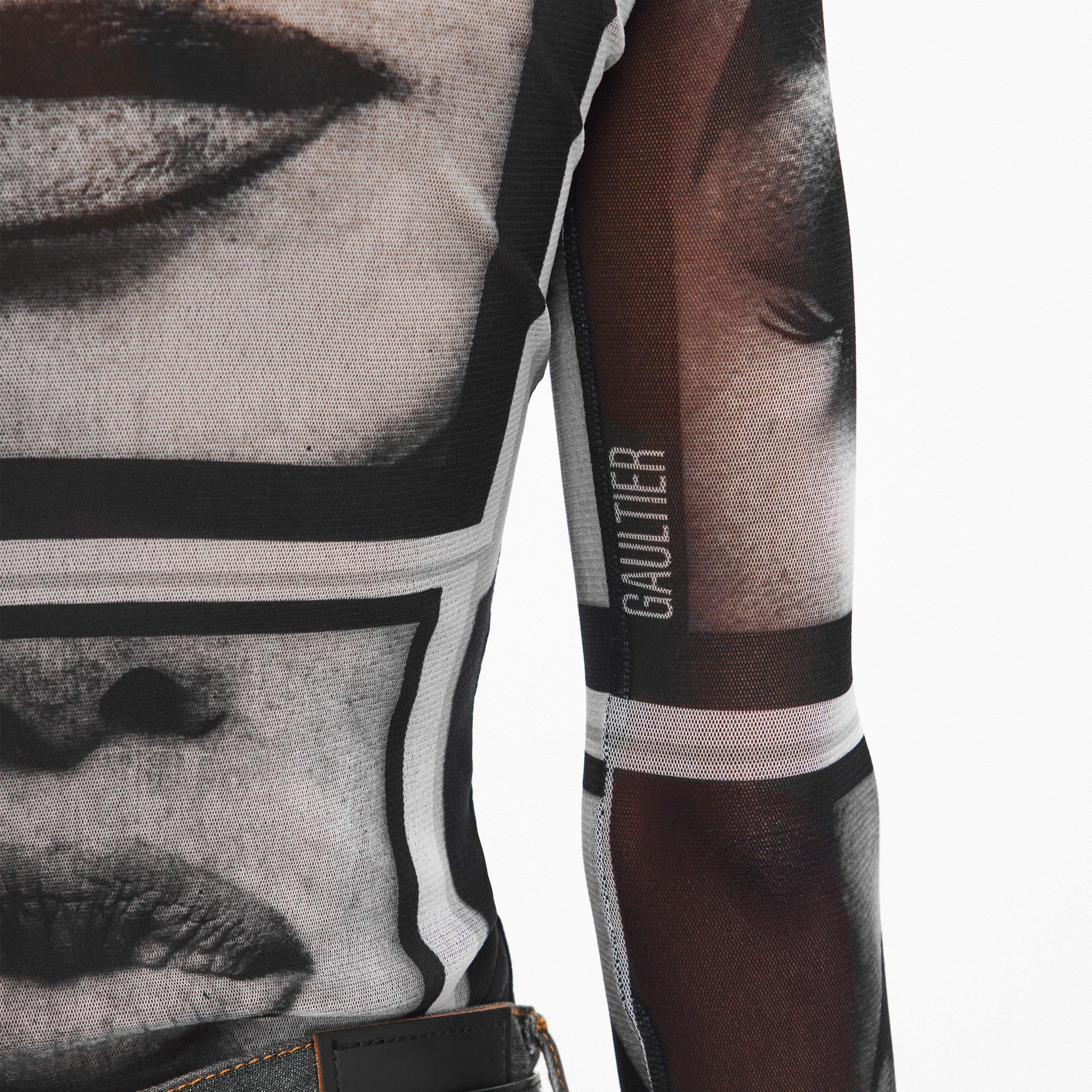 Black/Grey/Wht - Jean Paul Gaultier - Women's Eyes Lips Top Long Sleeve T-Shirt - 5