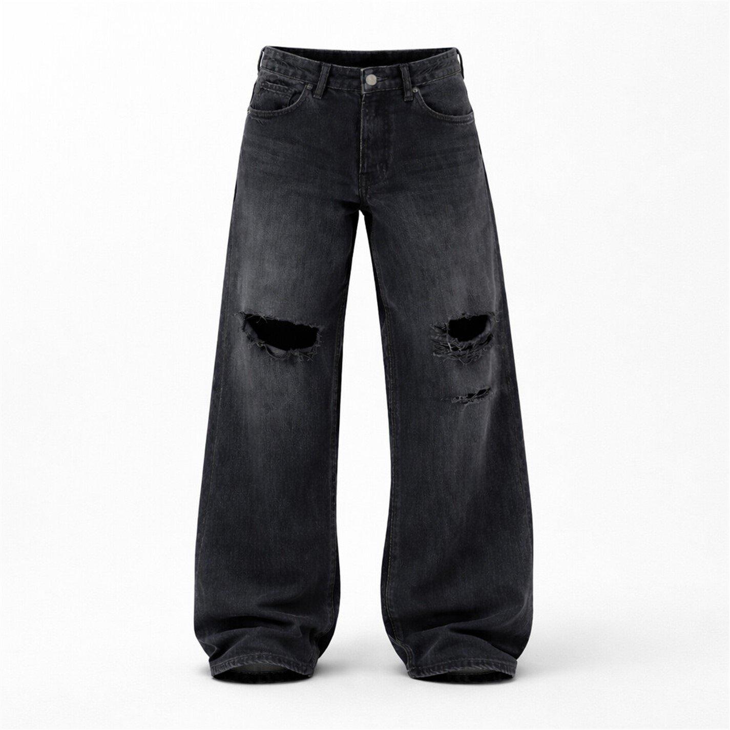 Firetrap Men's Ripped Cotton Straight Leg Jeans - Black Wash - 34W R