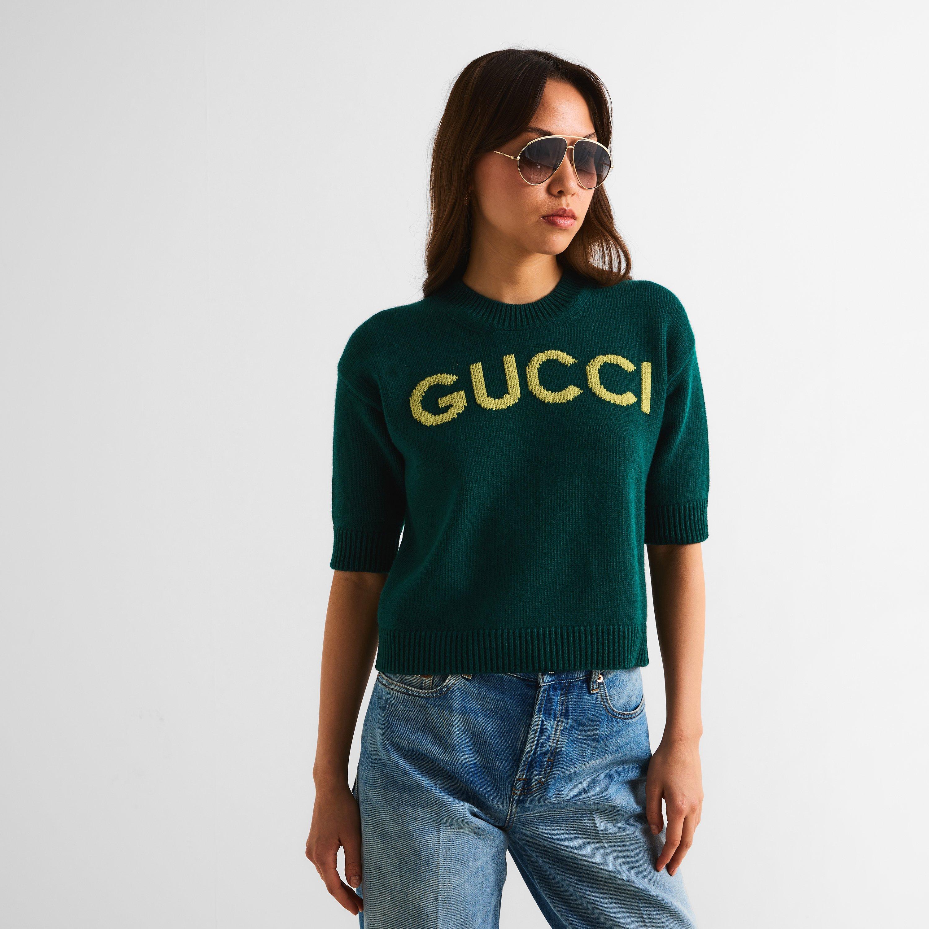 Pine Green/Blk - Gucci - Women's Knitted Crop Top - 3