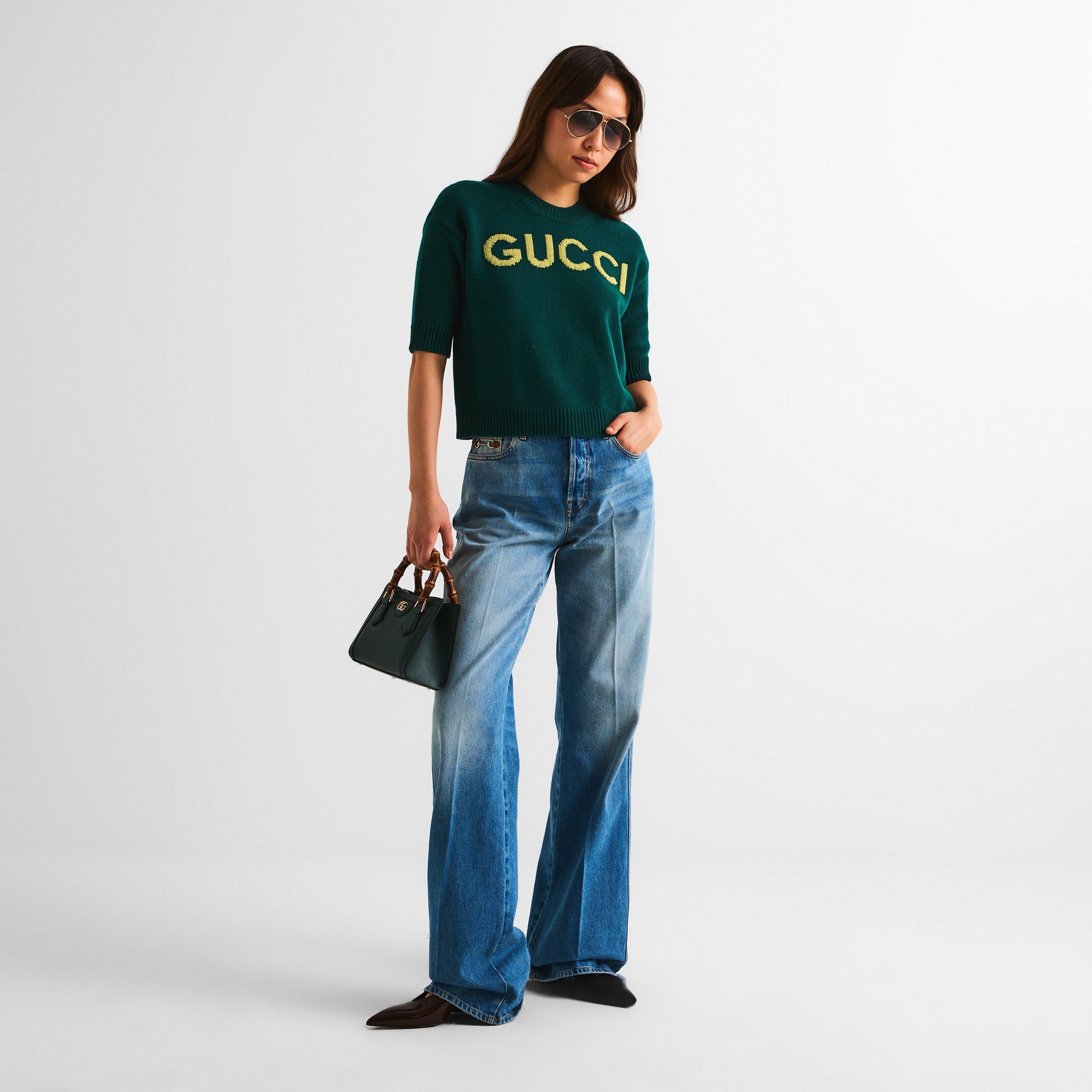 Pine Green/Blk - Gucci - Women's Knitted Crop Top - 6