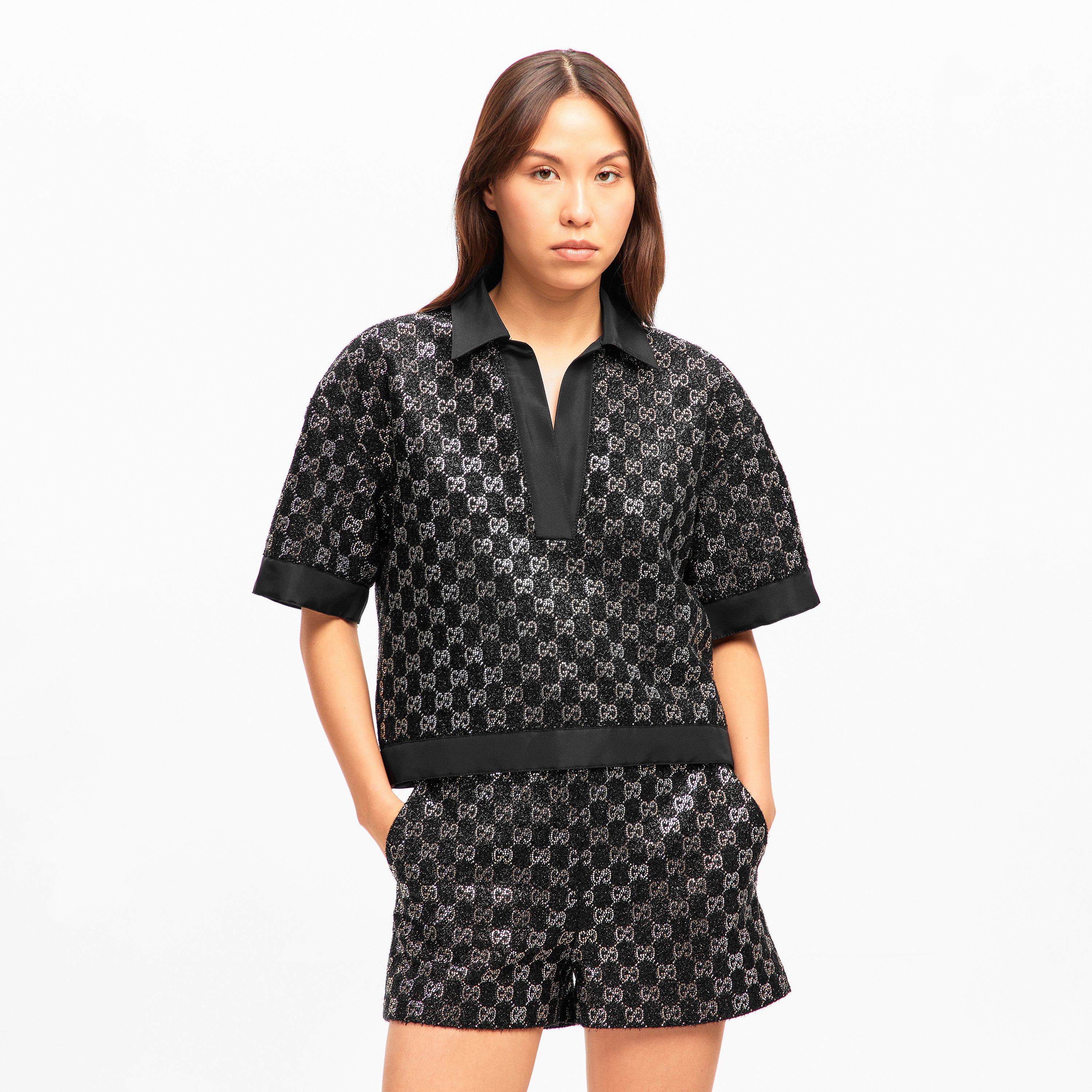 Black - Gucci - Women's Lame Cropped Crop Top - 3