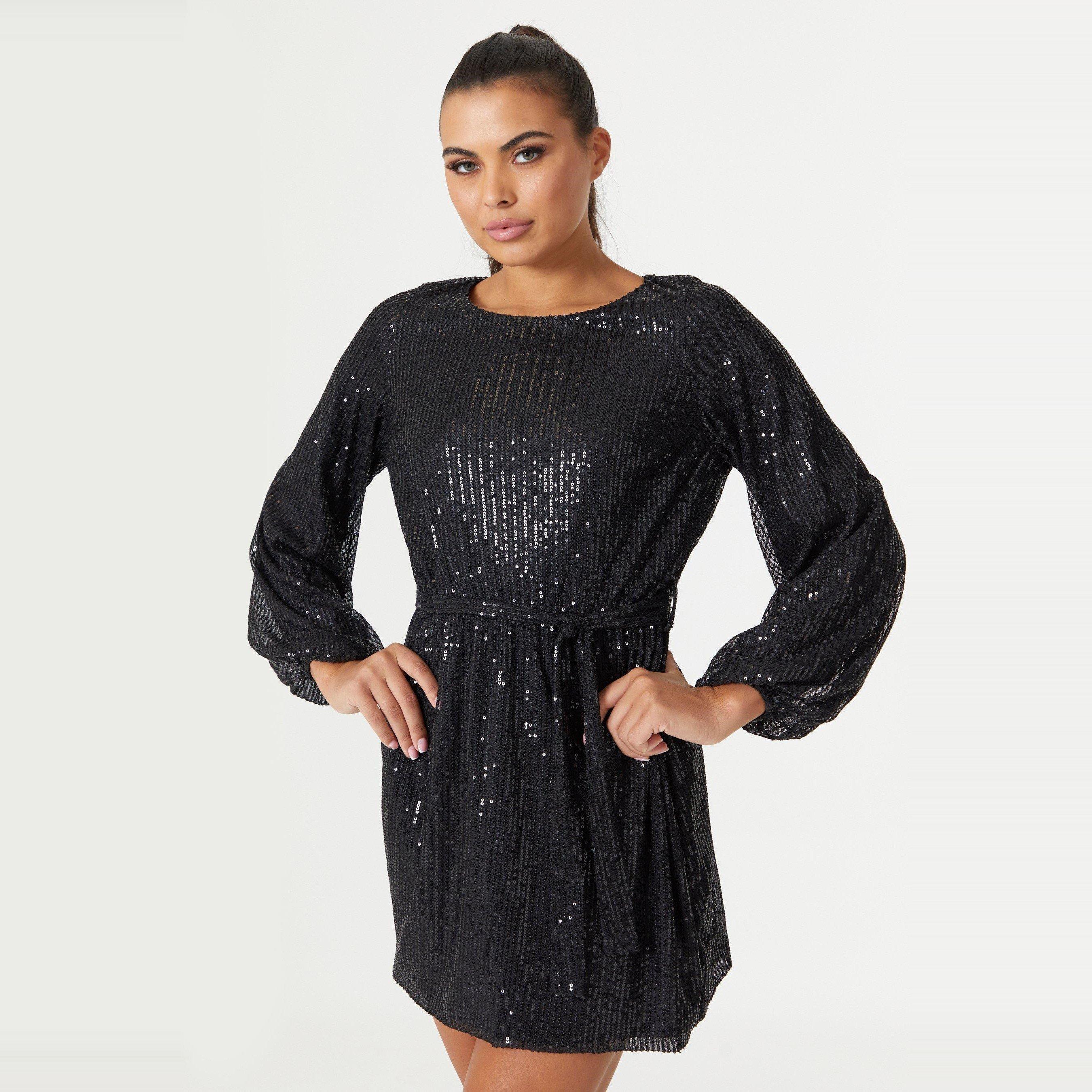 Black - Be You - Belted Sequin Mini Dress - 2