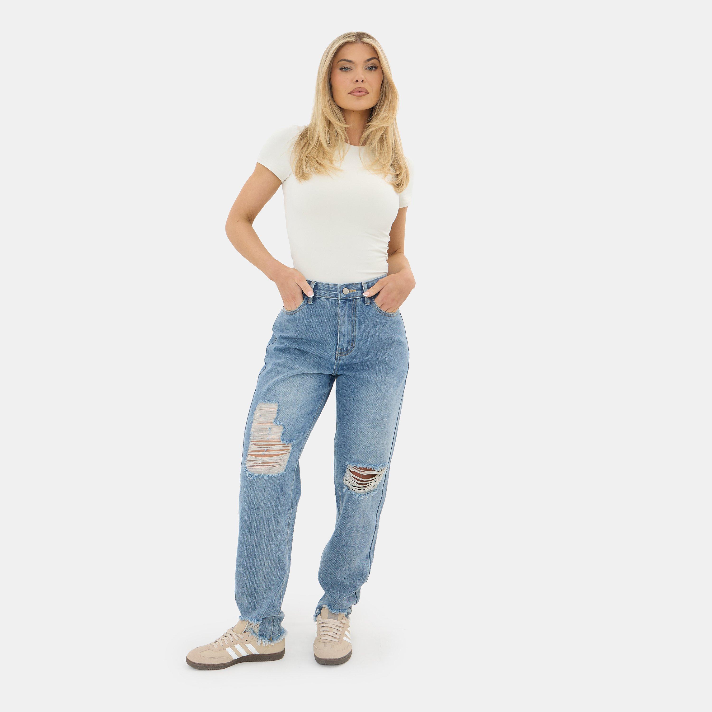 Blue - I Saw It First - Womens Cotton Straight Leg Jeans - 1