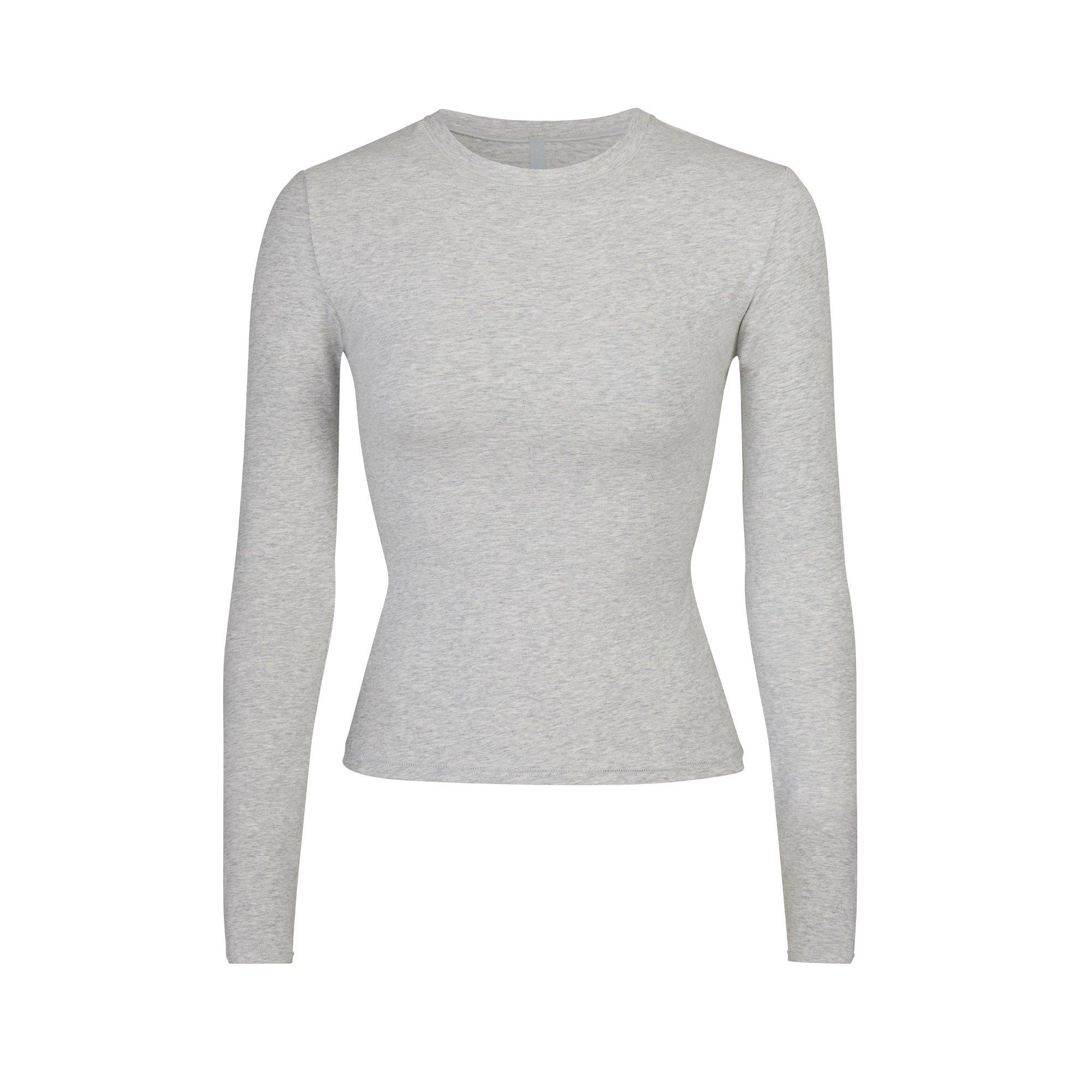 SKIMS Womens Cotton Jersey Long-Sleeve T-Shirt - Light Hthr Grey - Size 16 (XL)