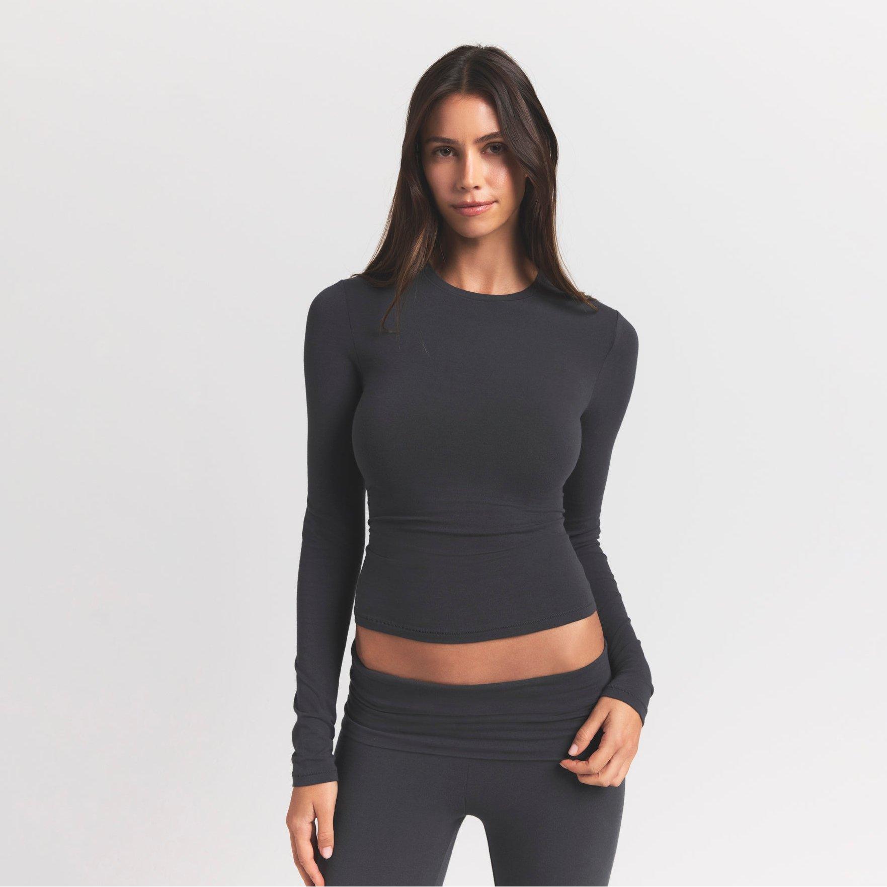 SKIMS Womens Cotton Jersey Long-Sleeve T-Shirt - ASH - Size 16 (XL)