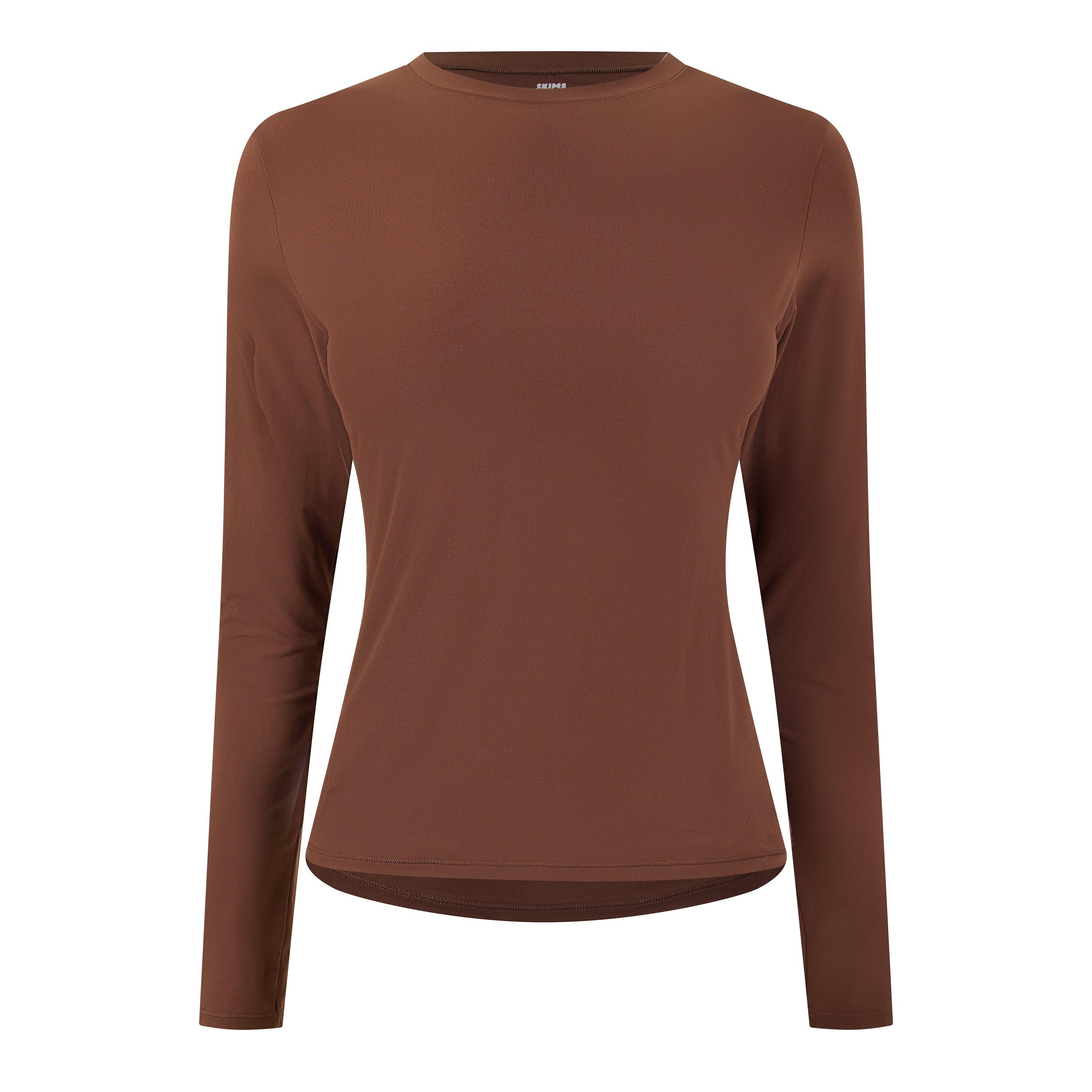 SKIMS Womens Fits Everybody Long-Sleeve Tee - Cocoa - Size 12 (M)