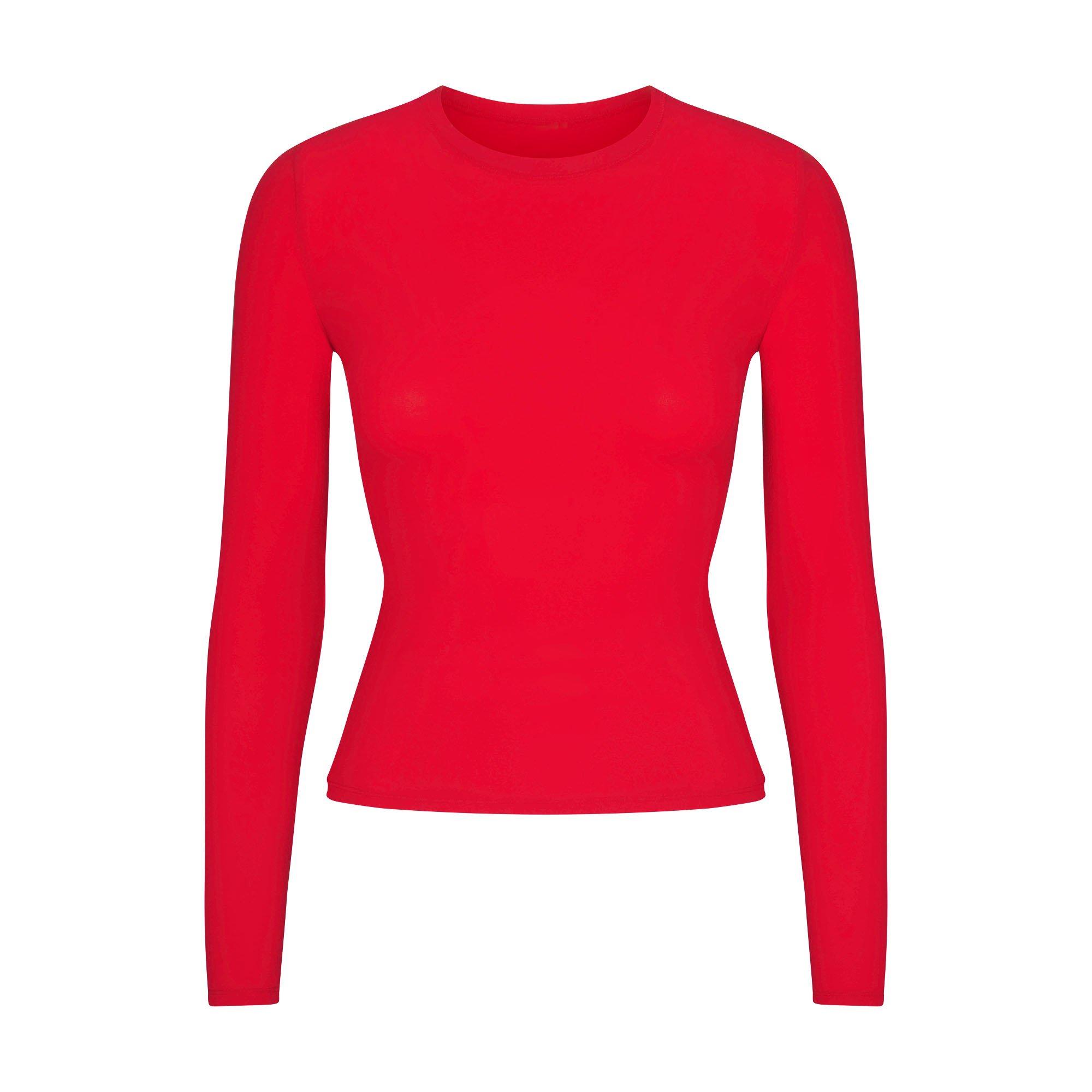 SKIMS Womens Fits Everybody Long-Sleeve Tee - CHERRY - Size 16 (XL)