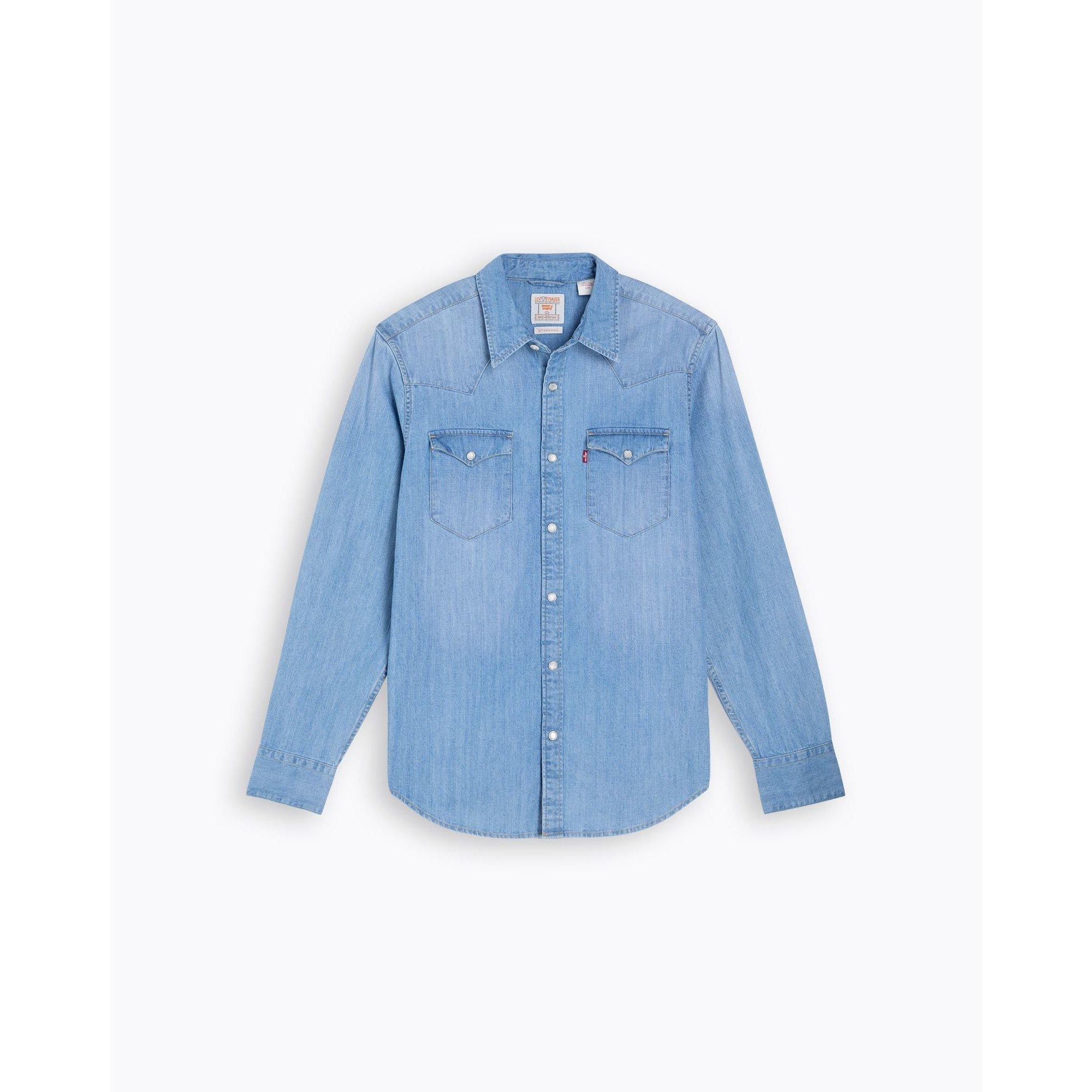 Levis Men's Barstow Western Standard Esta Long Sleeve Denim Shirt - Light Blue - M