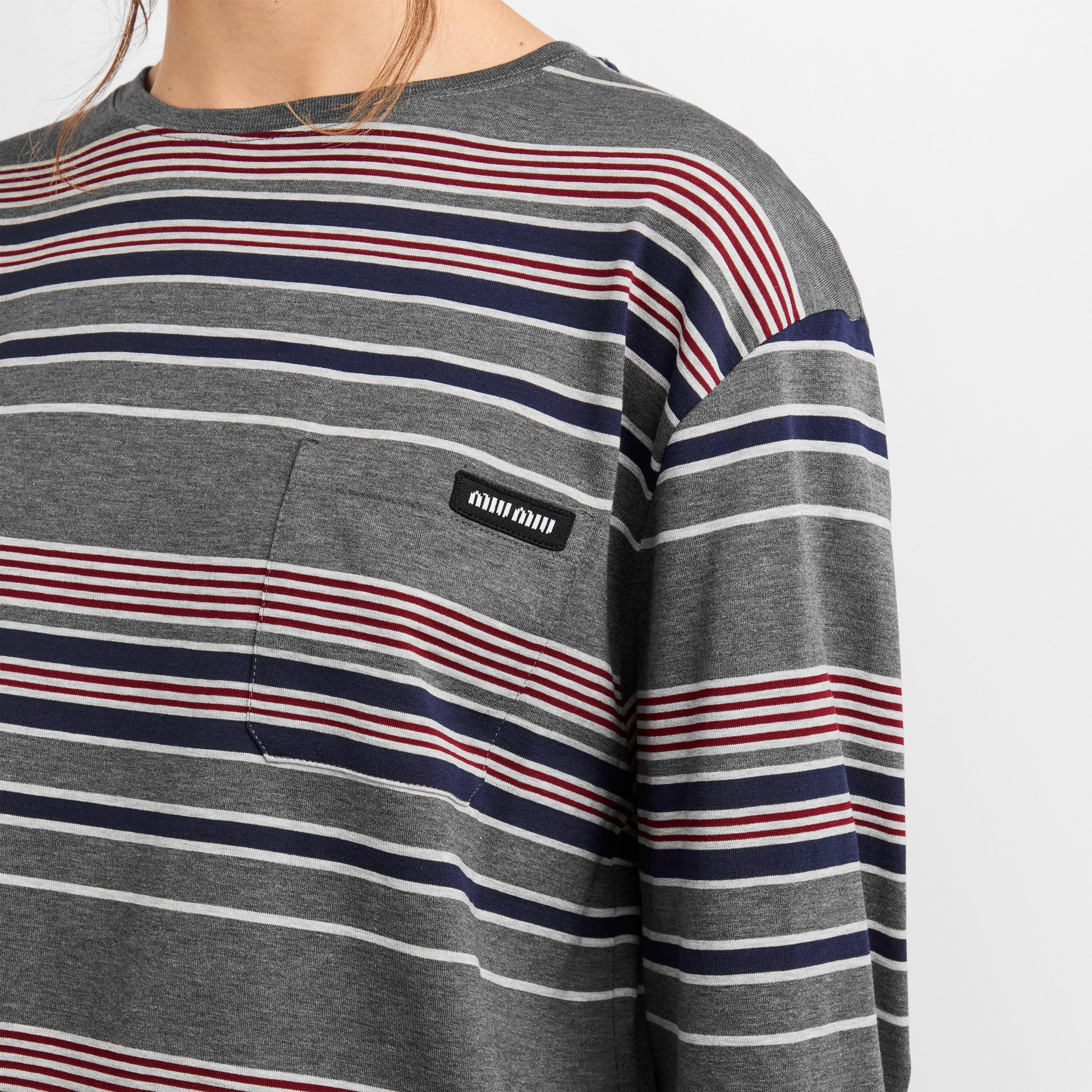Ardesia Bleu - Miu Miu - Women's Stripe Jersey Long Sleeve T-Shirt - 5