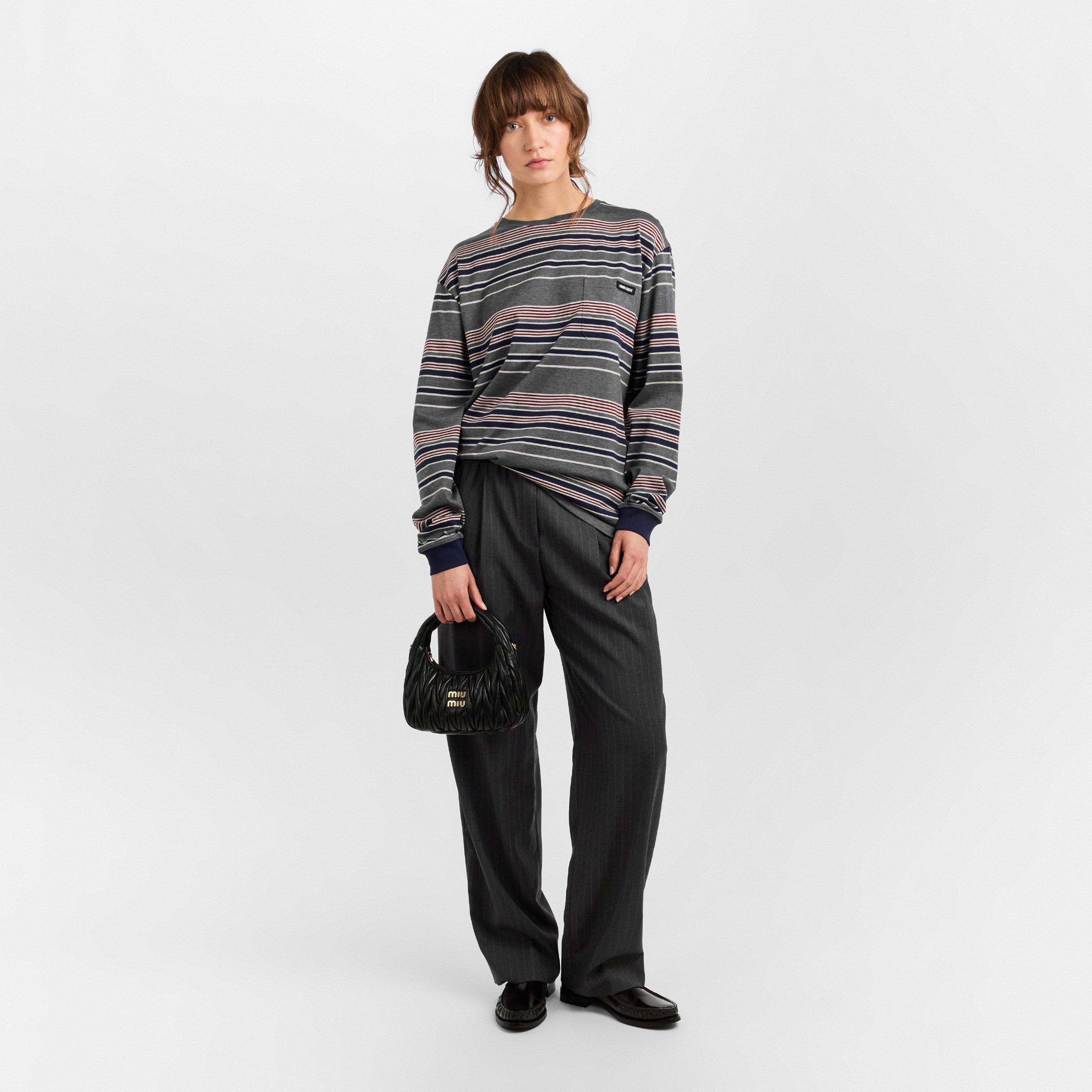 Ardesia Bleu - Miu Miu - Women's Stripe Jersey Long Sleeve T-Shirt - 6
