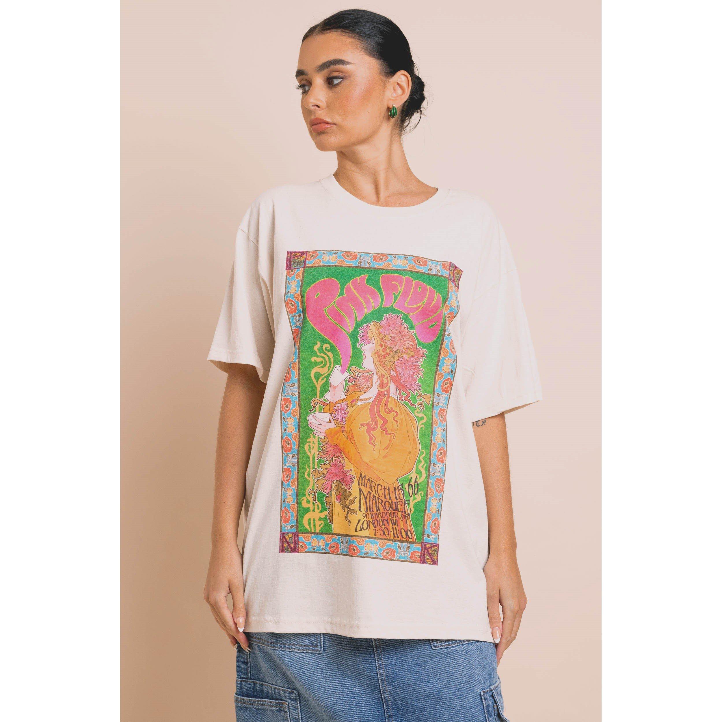 Daisy Street Women's Pink Floyd Regular Fit T-Shirt - Natural - 10 (S)