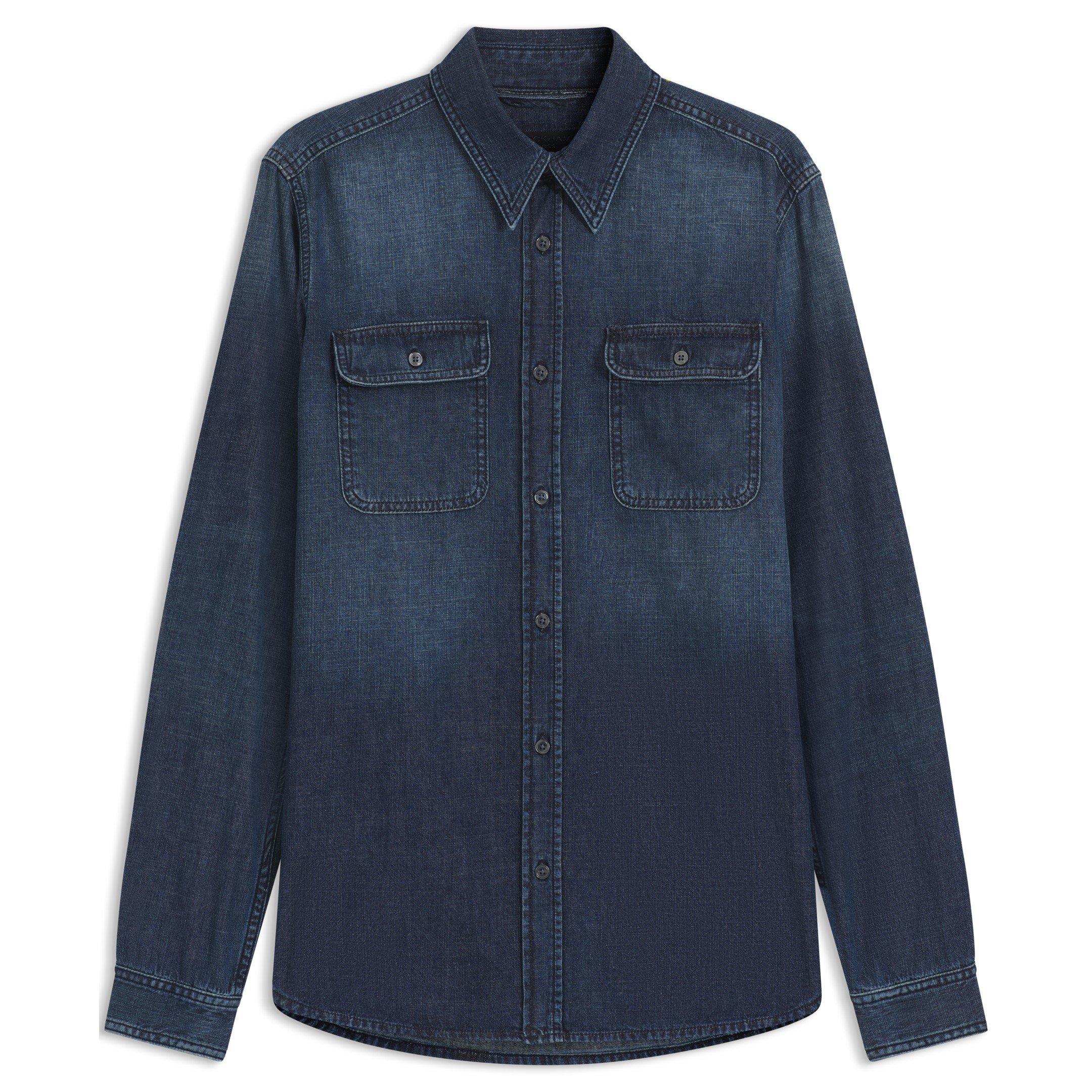 Blue 426 - Boss - Men's Double Breasted Cotton Long Sleeve Denim Shirt - 1