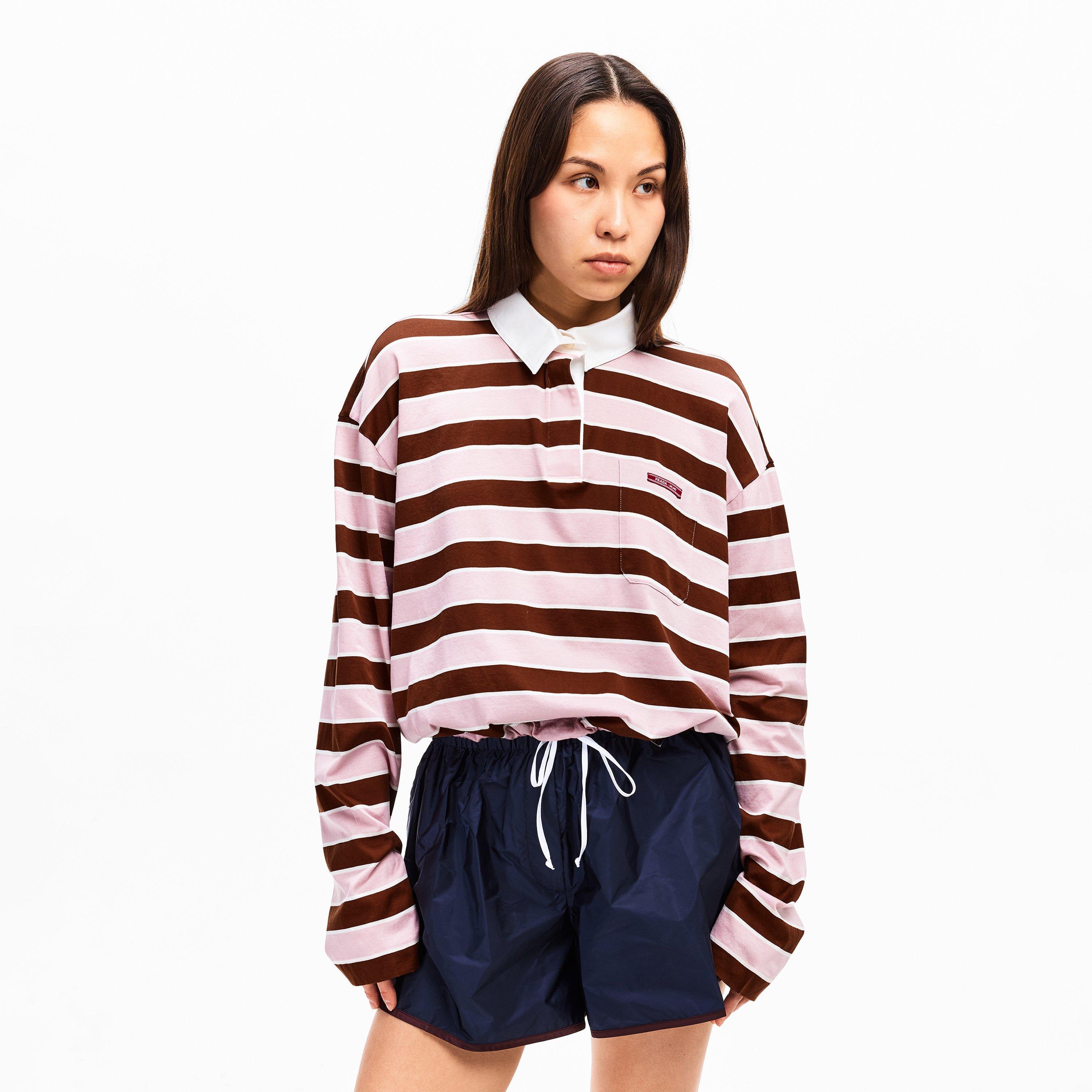 Albastro/Tab - Prada - Prada Long-sleeved bayadere print lisle cotton T-shirt - 3