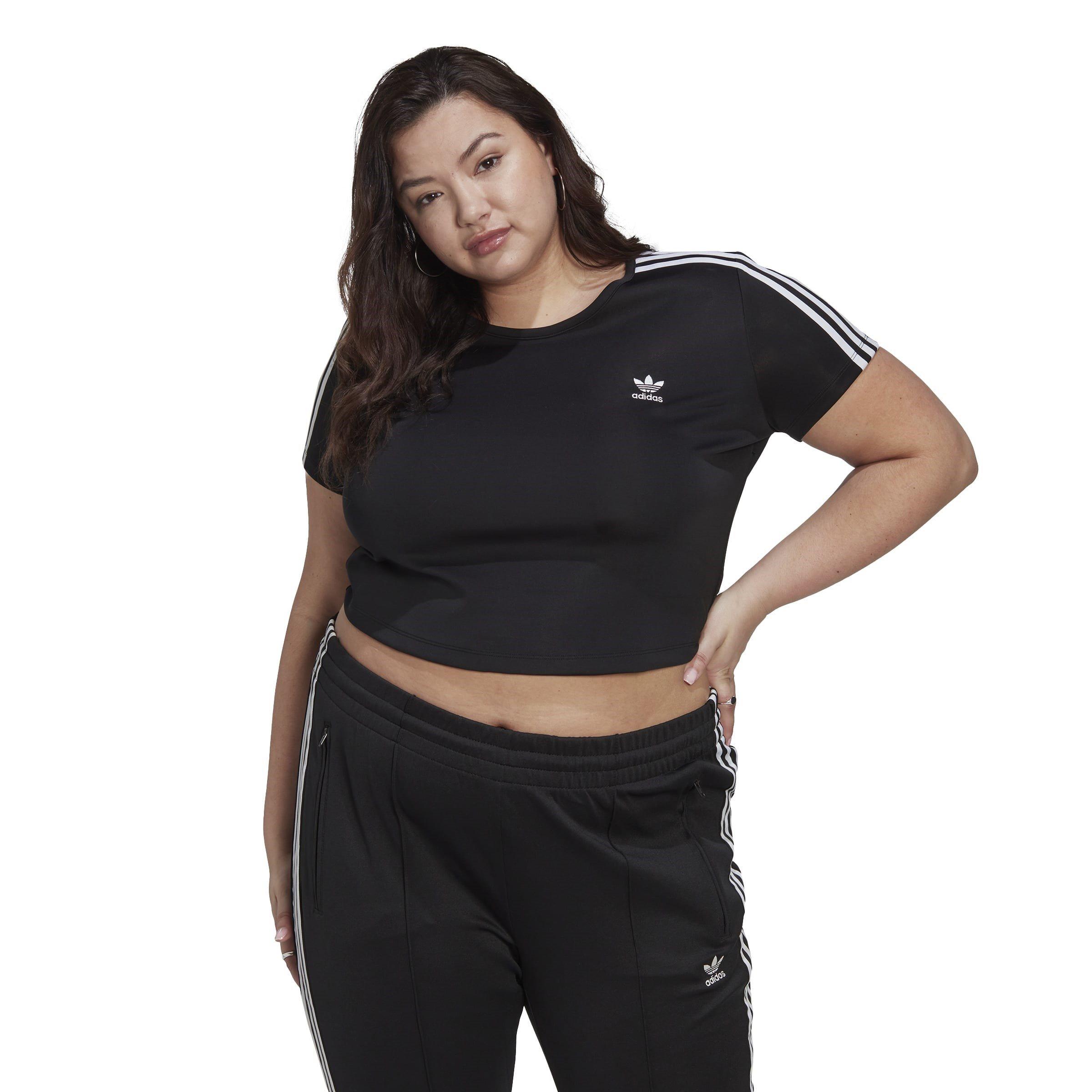 Preto - adidas Originals - Adidas Adicolor Classics Plus Size Crop 3-Stripes T-Shirt Womens - 2