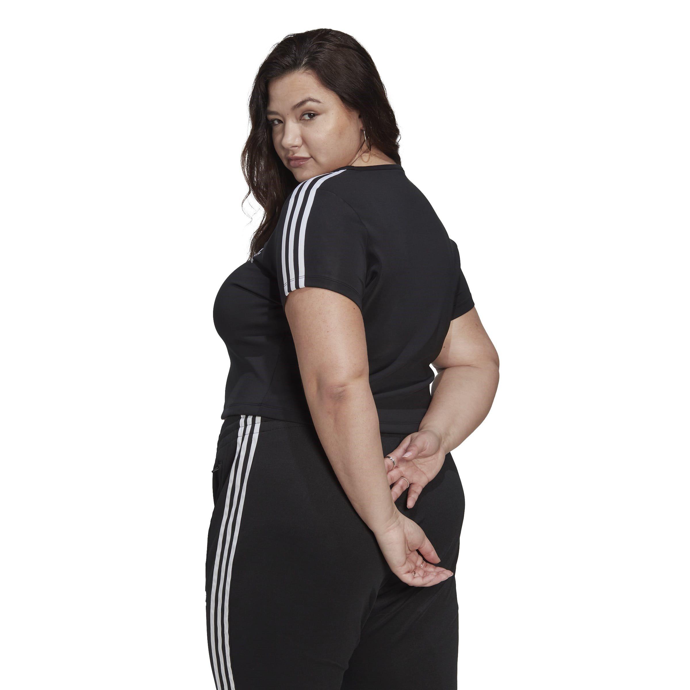 Preto - adidas Originals - Adidas Adicolor Classics Plus Size Crop 3-Stripes T-Shirt Womens - 3