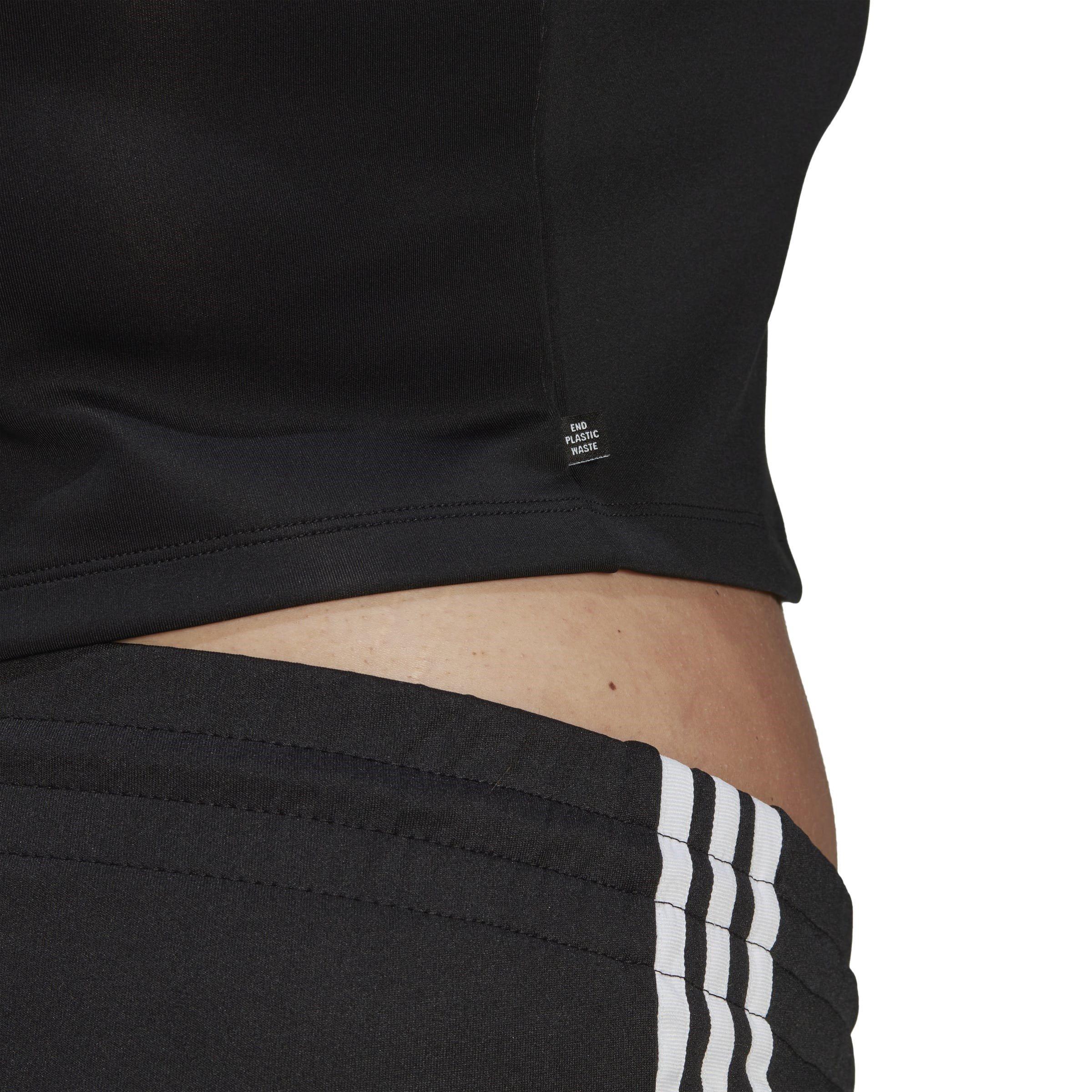 Preto - adidas Originals - Adidas Adicolor Classics Plus Size Crop 3-Stripes T-Shirt Womens - 5