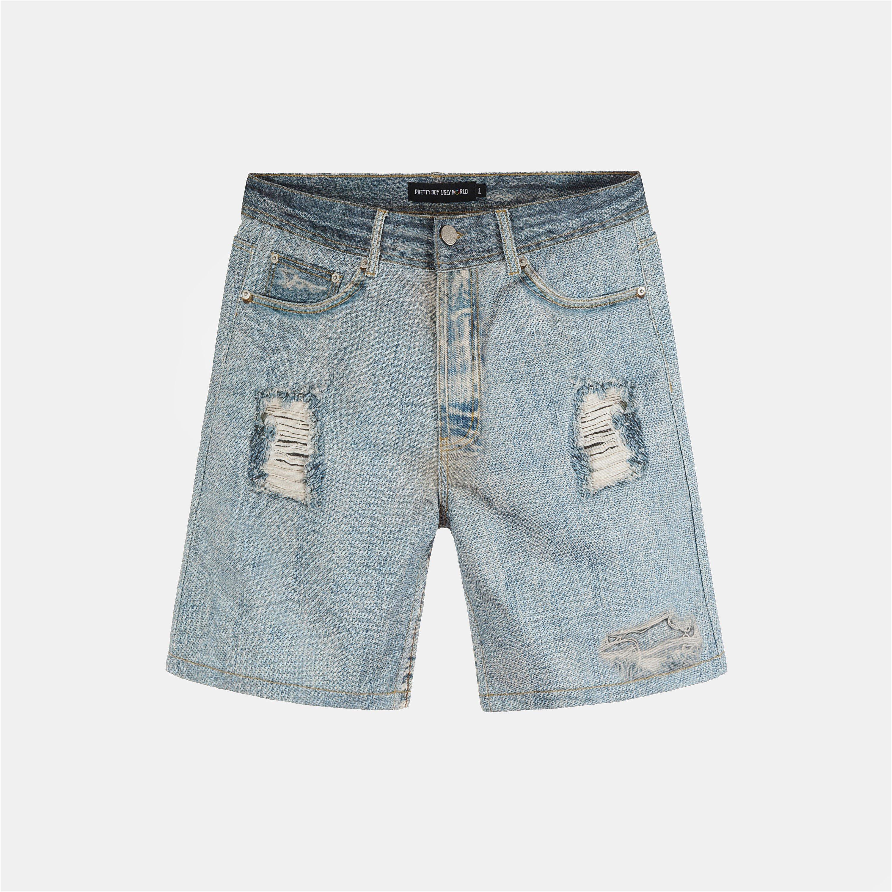 Pretty Boy Ugly World Men's Denim Shorts - Blue - Small