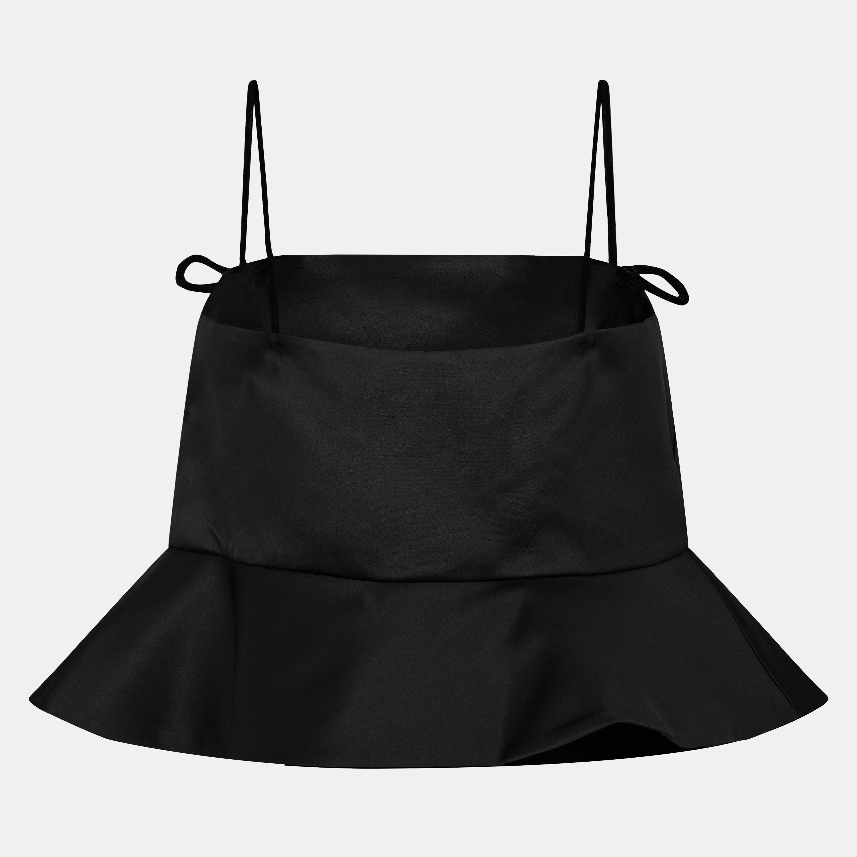 Black - Ganni - Women's Duchess Satin Woven Cami Vest - 2