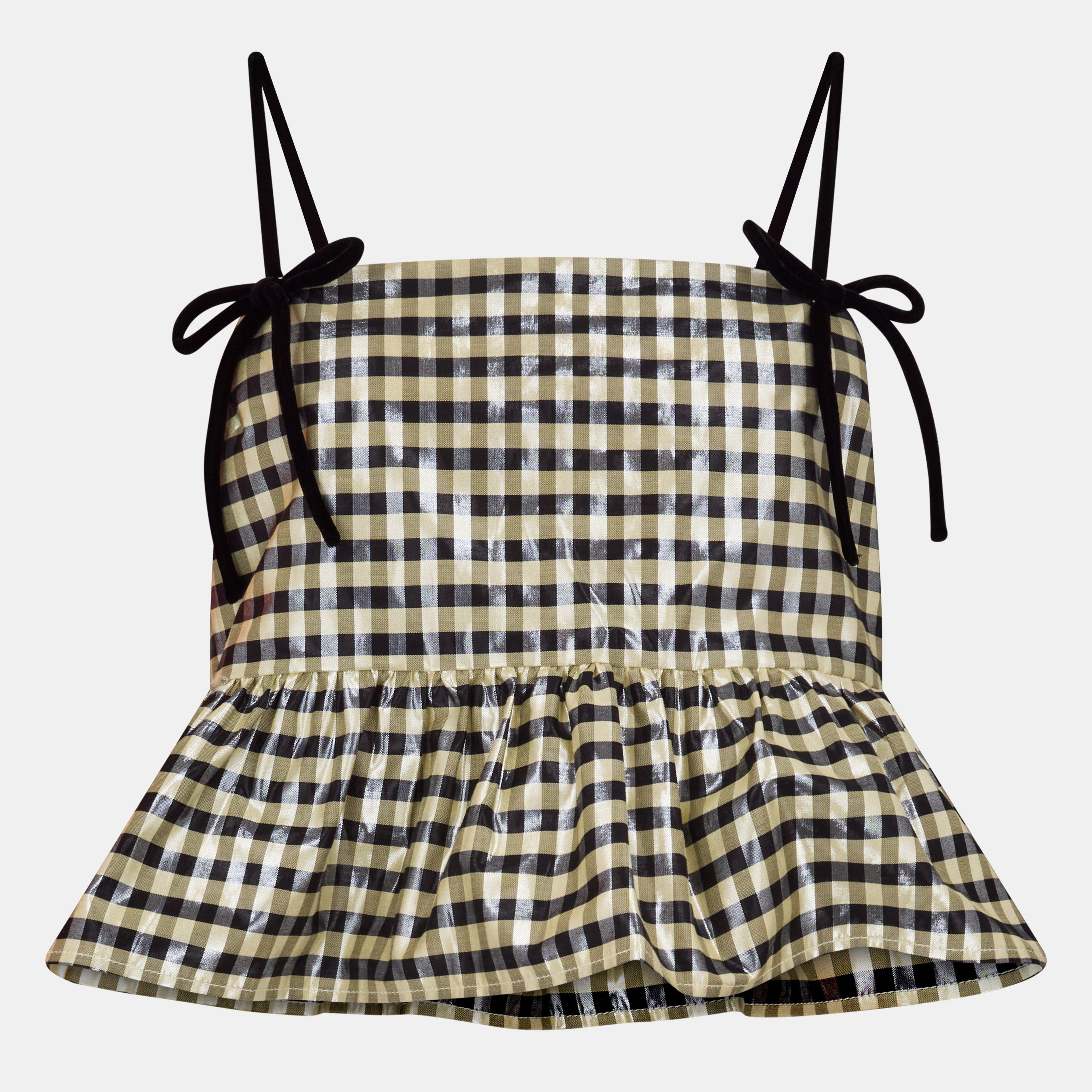 Ganni Women's Shiny Check Woven Cami Vest - Lemon Icing - Size 16 (42)