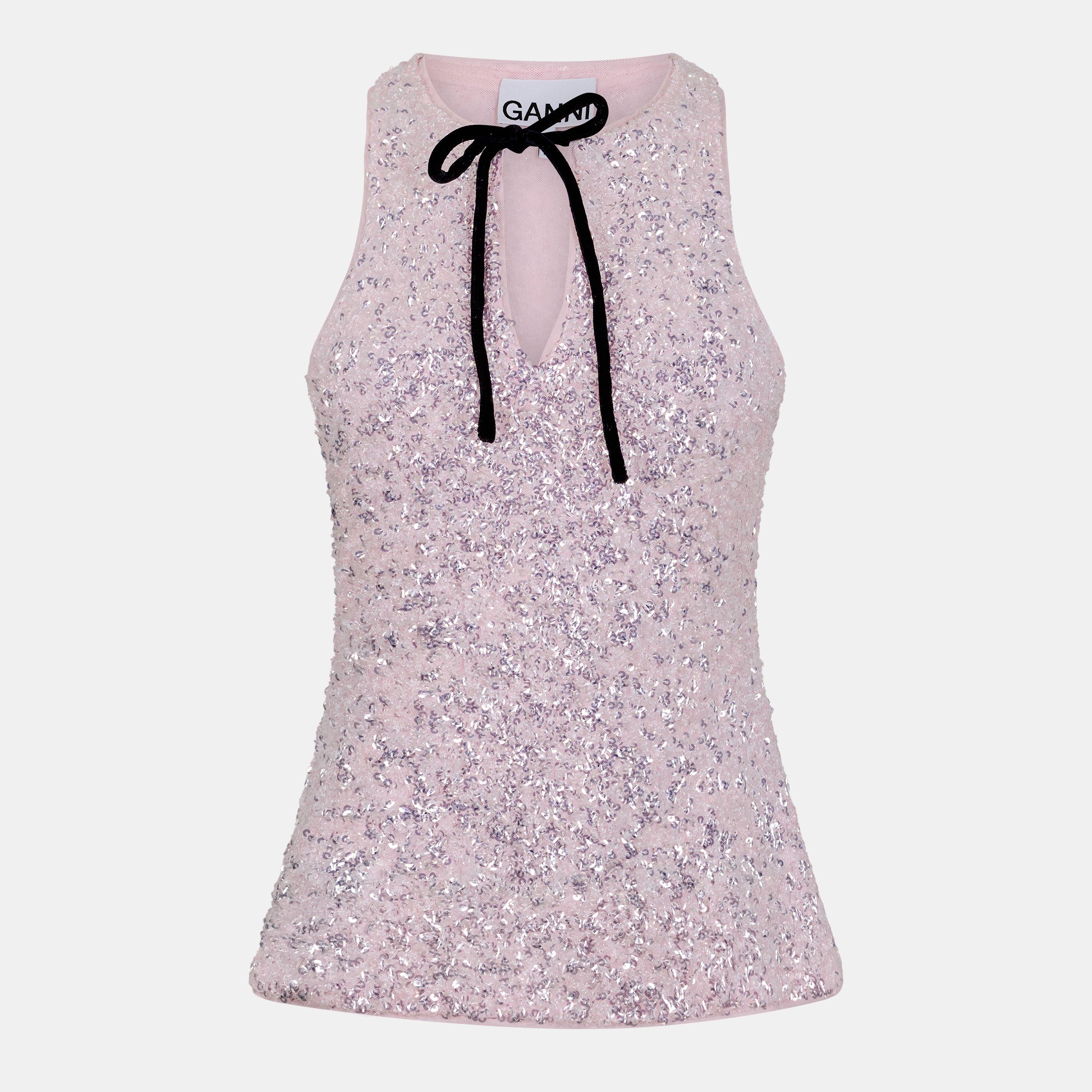 Ganni Women's Sqn Mesh Tank Vest - Mauve Chalk - Size 14 (40)