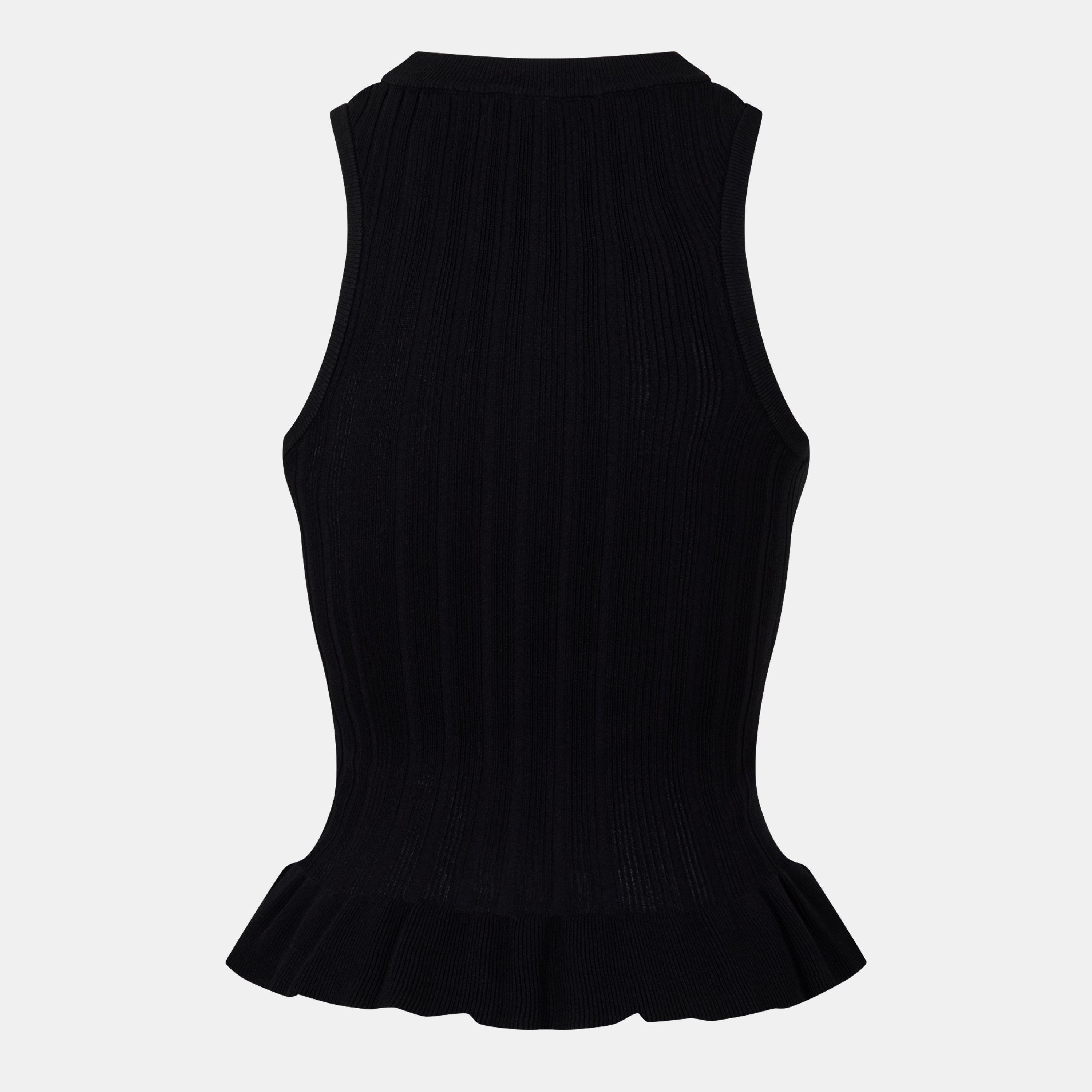 Black - Ganni - Ganni Rib Tank Top Ld99 - 2