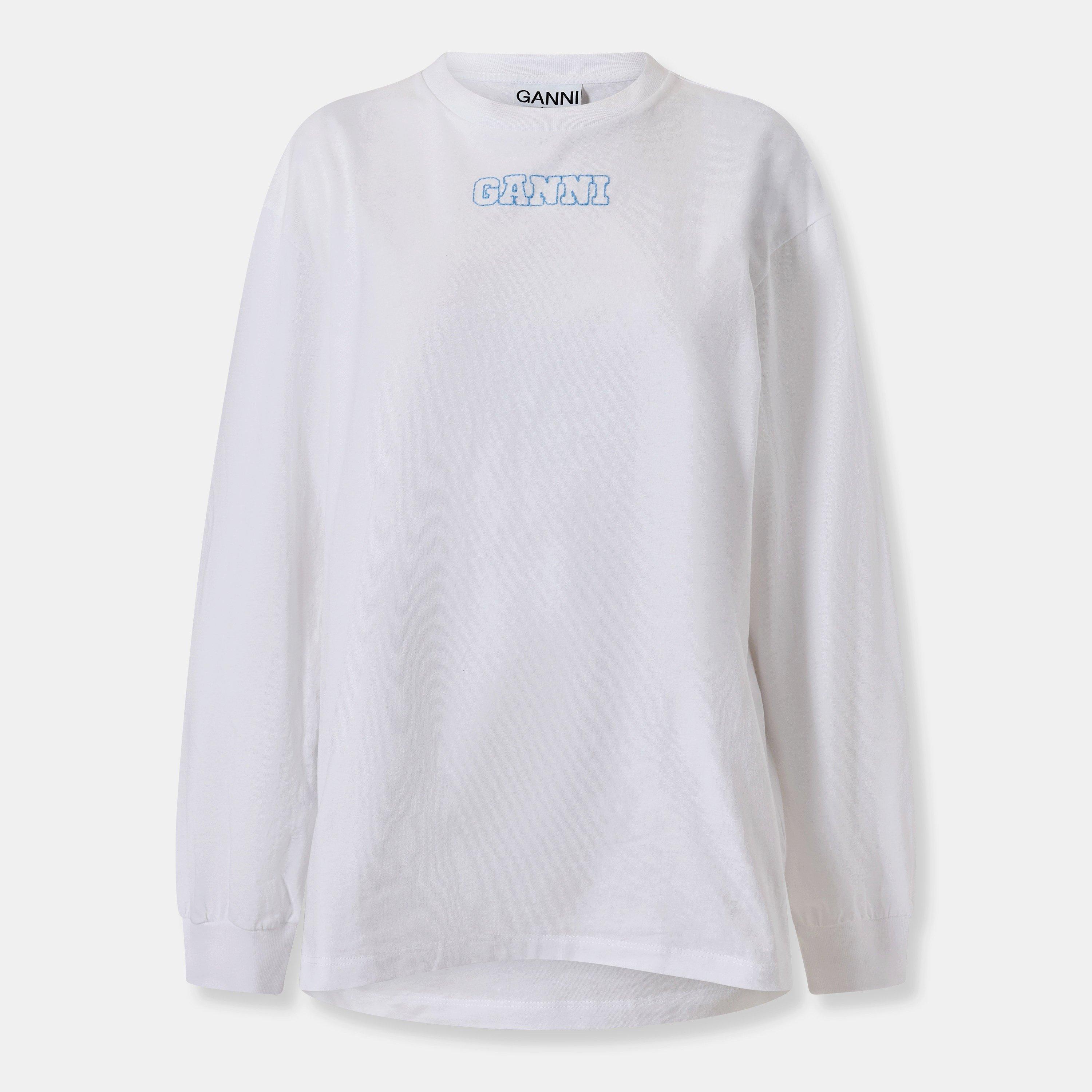 Ganni Women's Rose Long Sleeve T-Shirt - Bright White - Size 12 (38)