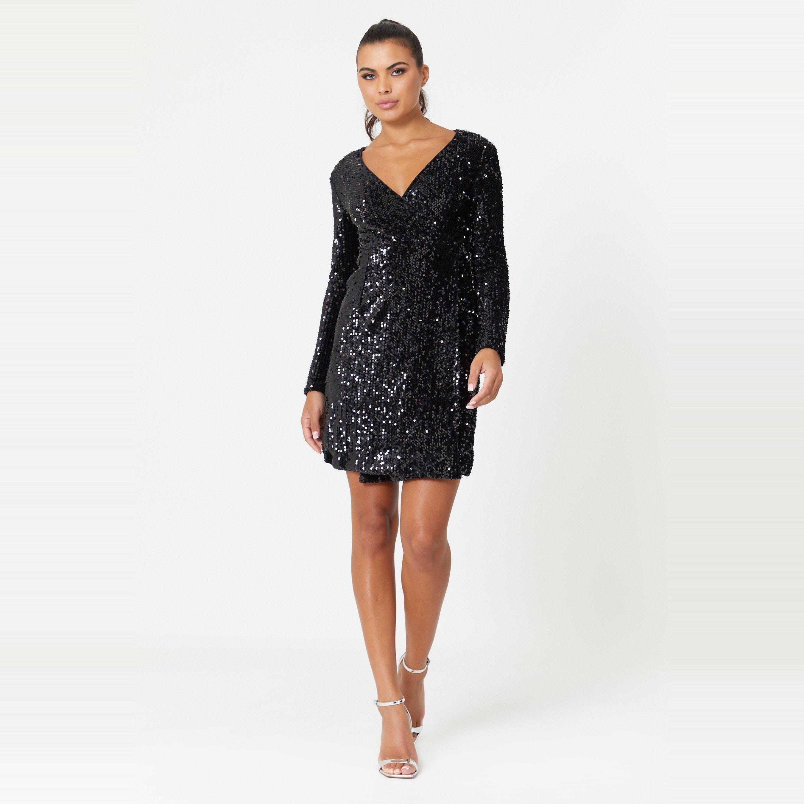 Black - Be You - Sequin Wrap Dress - 1