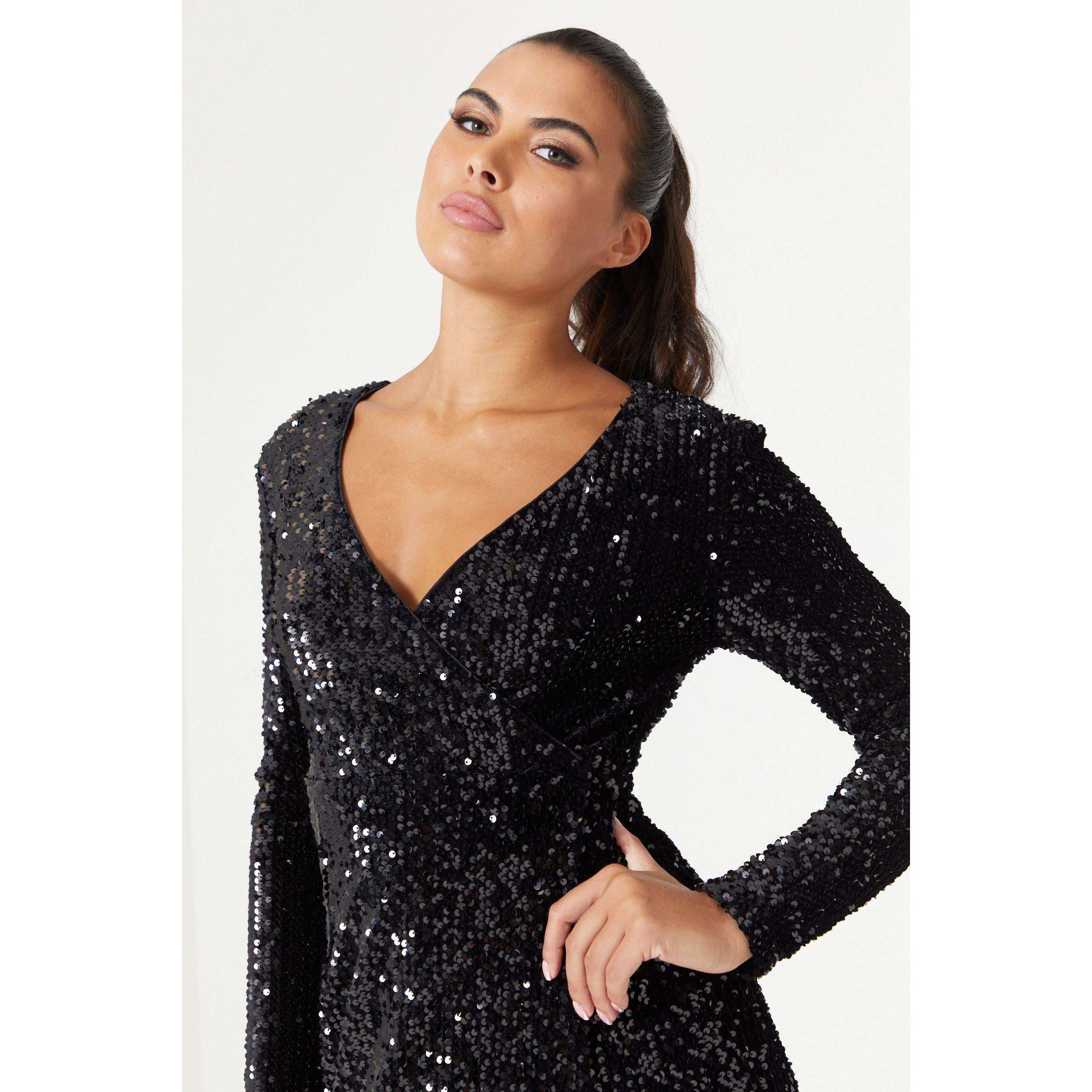 Black - Be You - Sequin Wrap Dress - 2