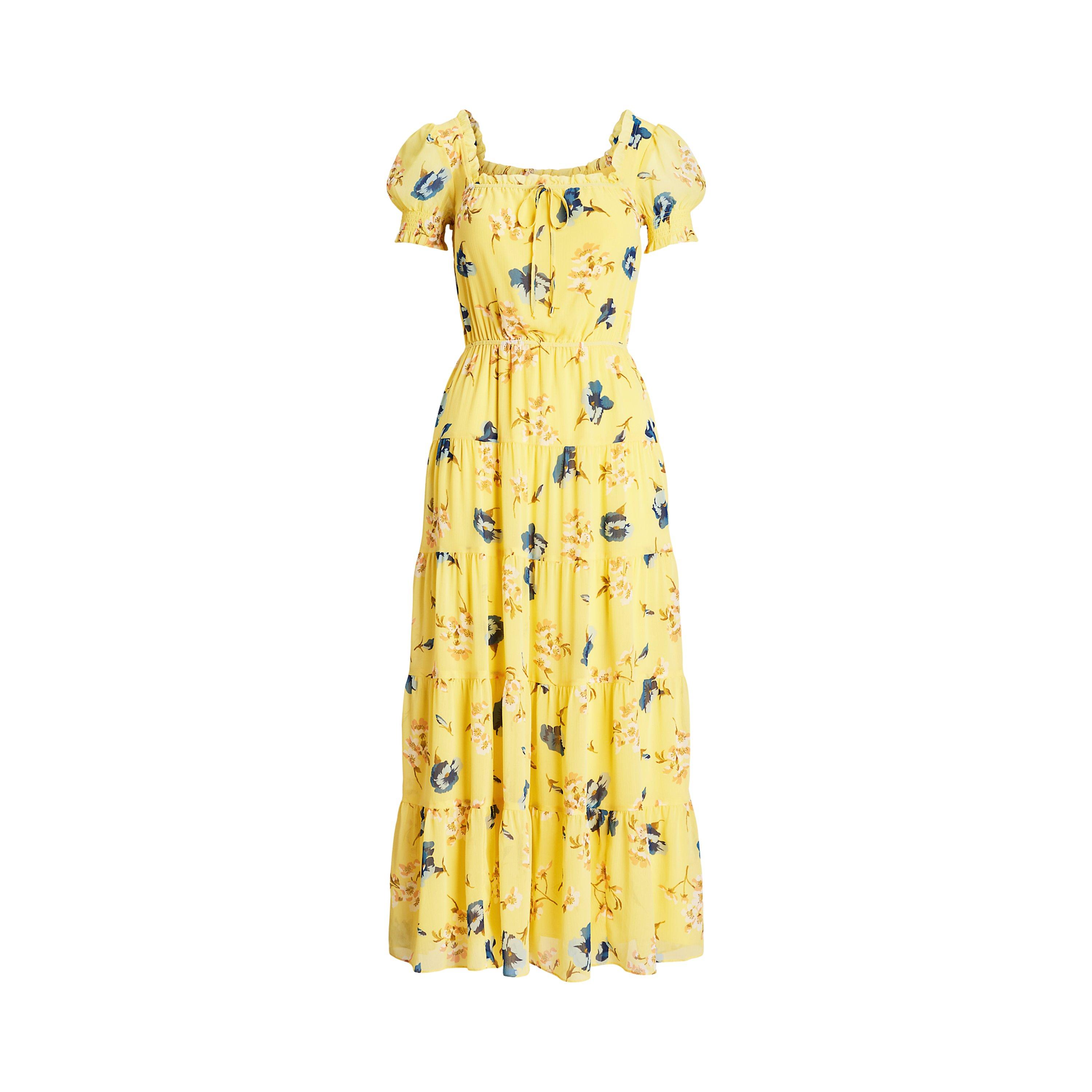 Yellow Multi - Lauren by Ralph Lauren - Floral Georgette Puff-Sleeve Midi Dress - 7